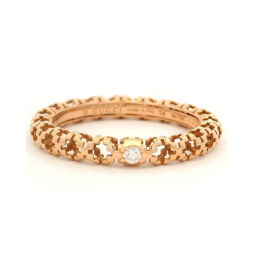 GUCCI Diamantissima Collection 18kt Rose Gold Openwork Band with Single Diamond Made in Italy - Image 3