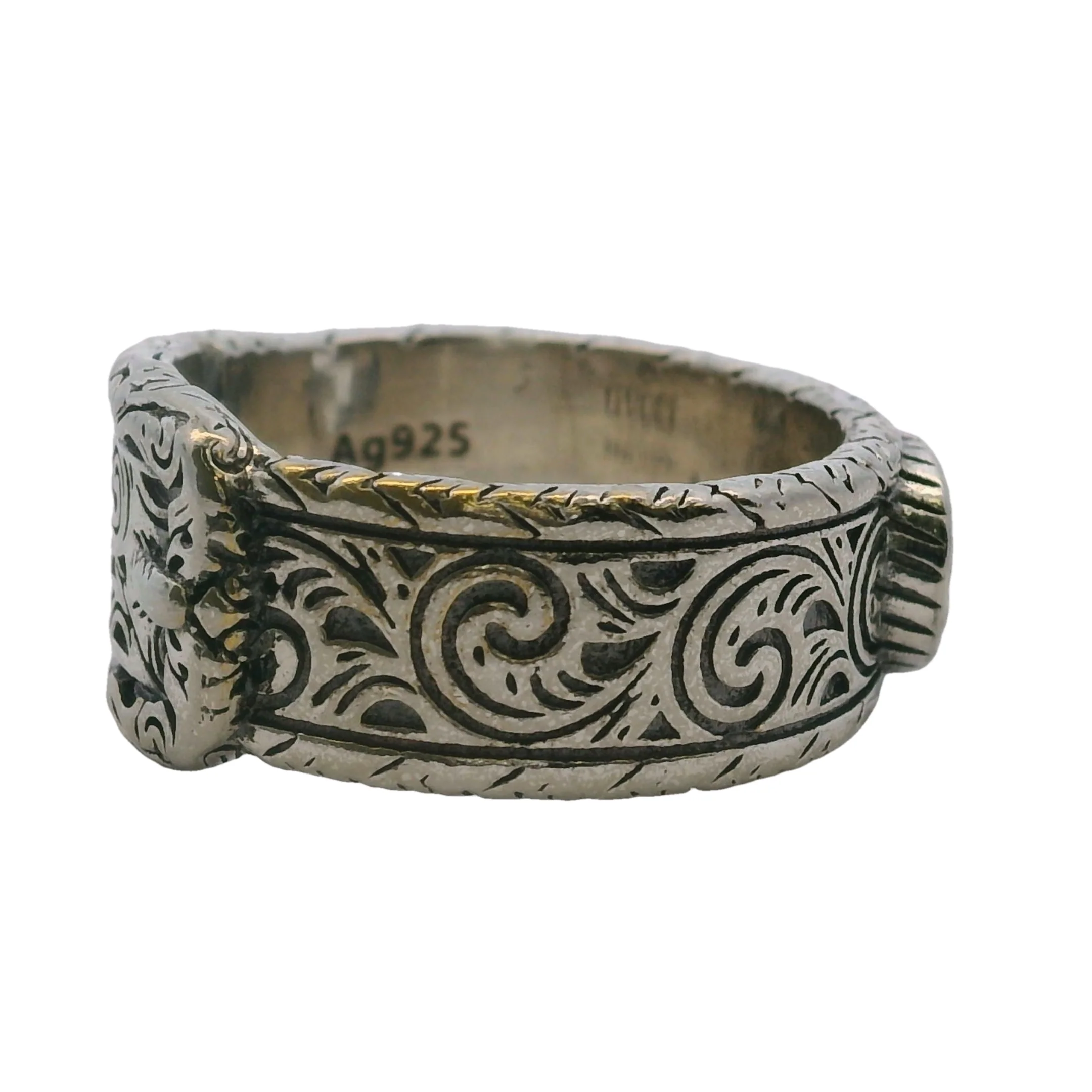 Gucci Garden 925 Sterling Silver Interlocking G Swirl Pattern Belt Buckle Ring Size 9.5 Made In Italy - Image 2