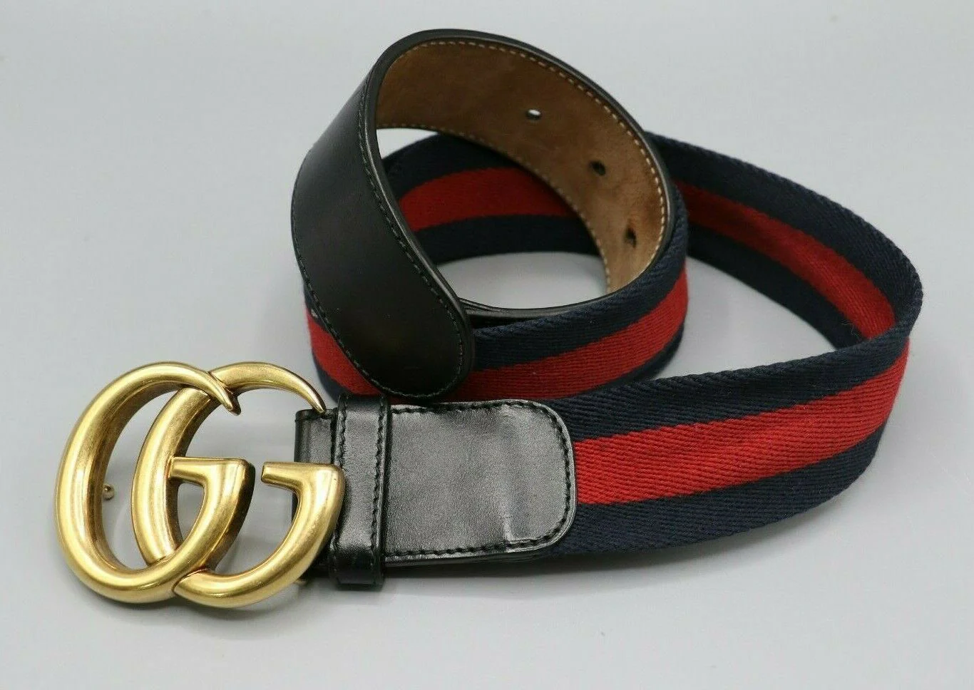 Gucci Gold GG Canvas Webbing Belt w/ Black Leather Sz 85/34 - Image 2