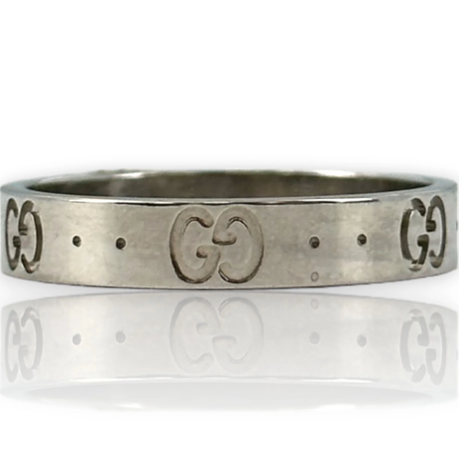 GUCCI Icon Thin 18kt White Gold Monogramed GG 4mm Band