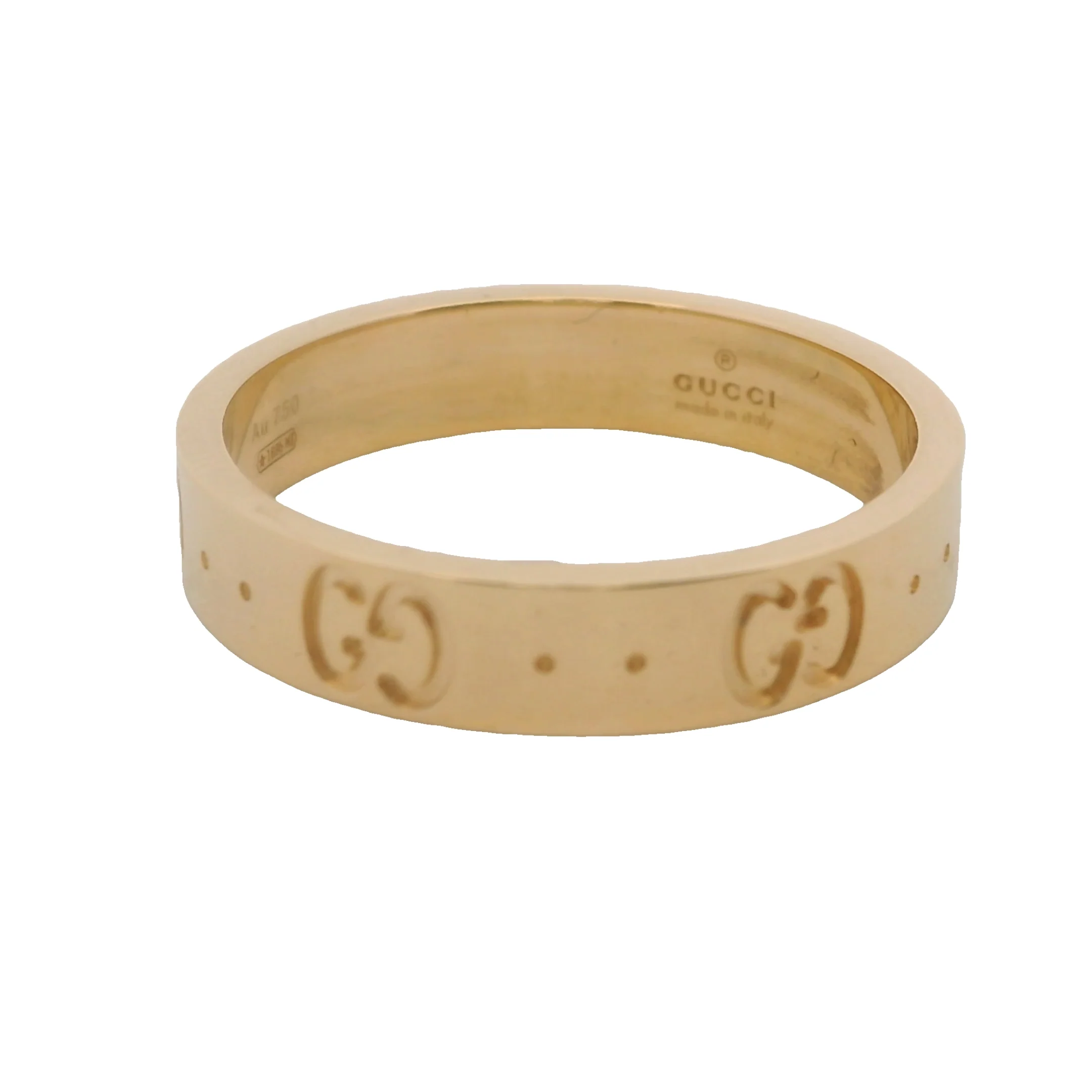 Gucci Solid 18kt Yellow Gold Icon Monogram Logo GG 4mm Band Ring Size 7 - Image 3