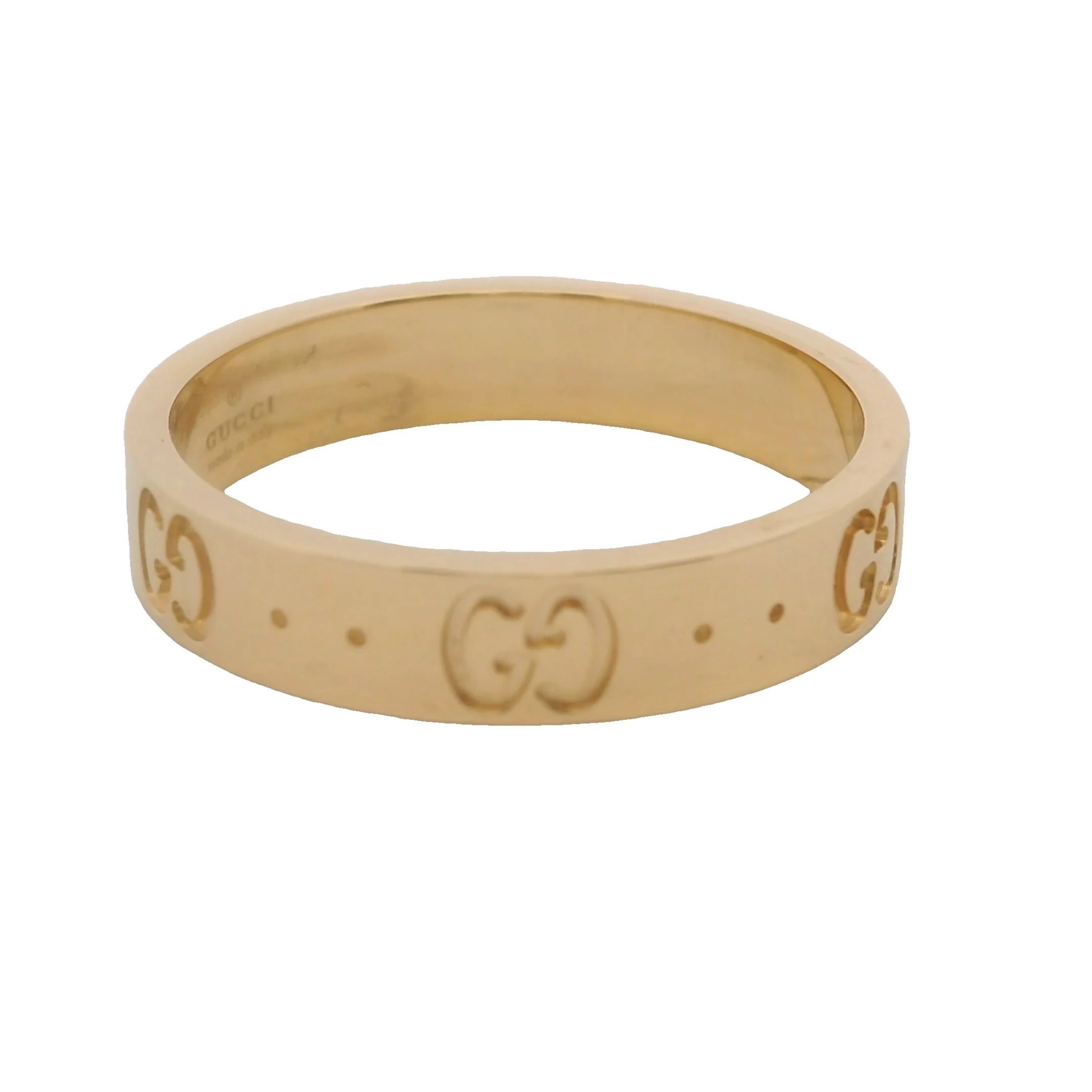 Gucci Solid 18kt Yellow Gold Icon Monogram Logo GG 4mm Band Ring Size 7 - Image 4