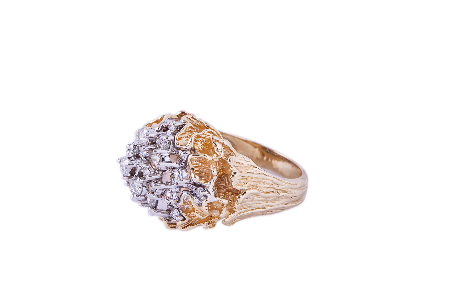 Hammerman Bros Diamond Cluster 14K 585 Yellow & White Gold Cocktail Ring Size 6 - Image 2