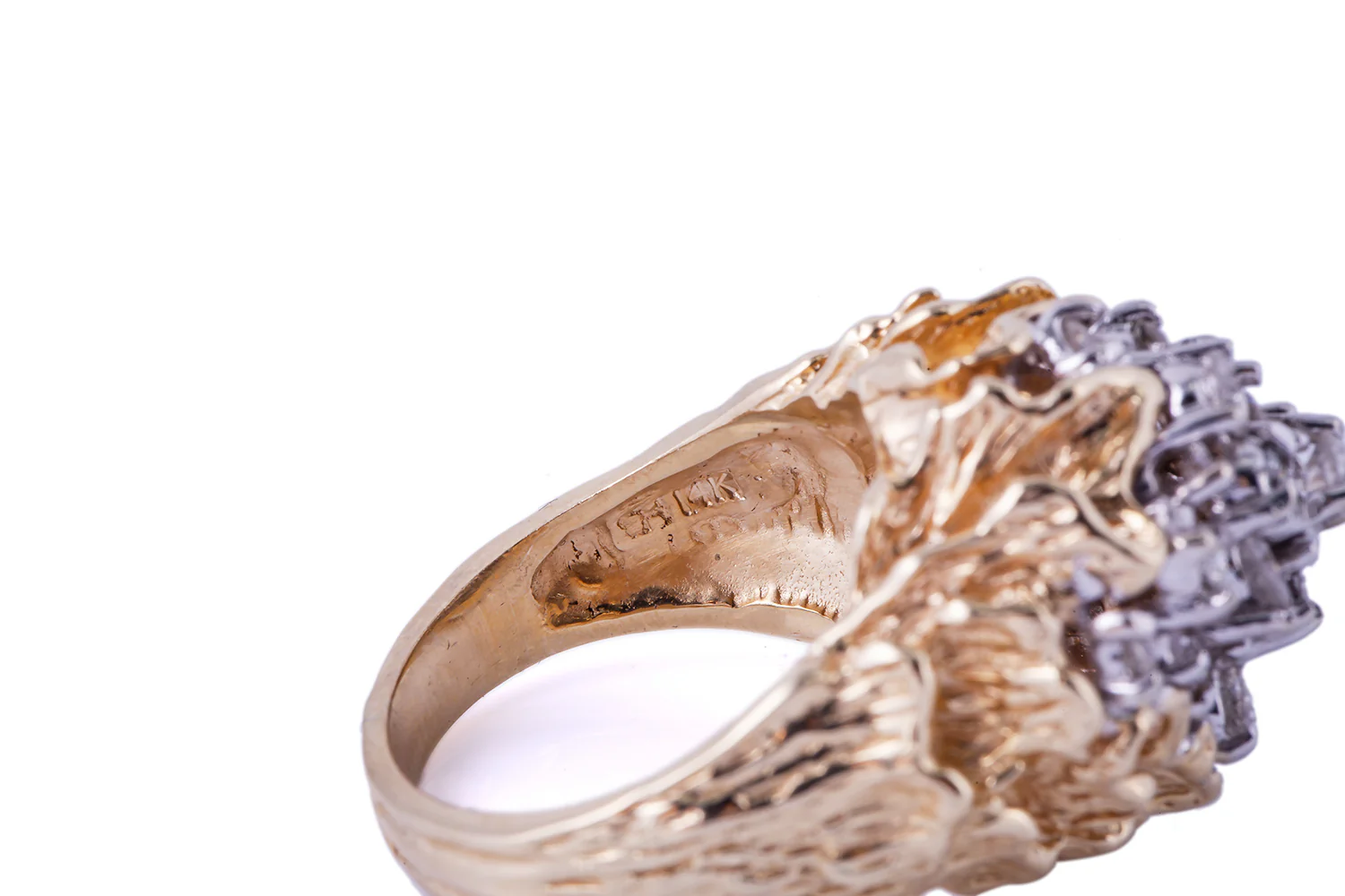 Hammerman Bros Diamond Cluster 14K 585 Yellow & White Gold Cocktail Ring Size 6 - Image 5