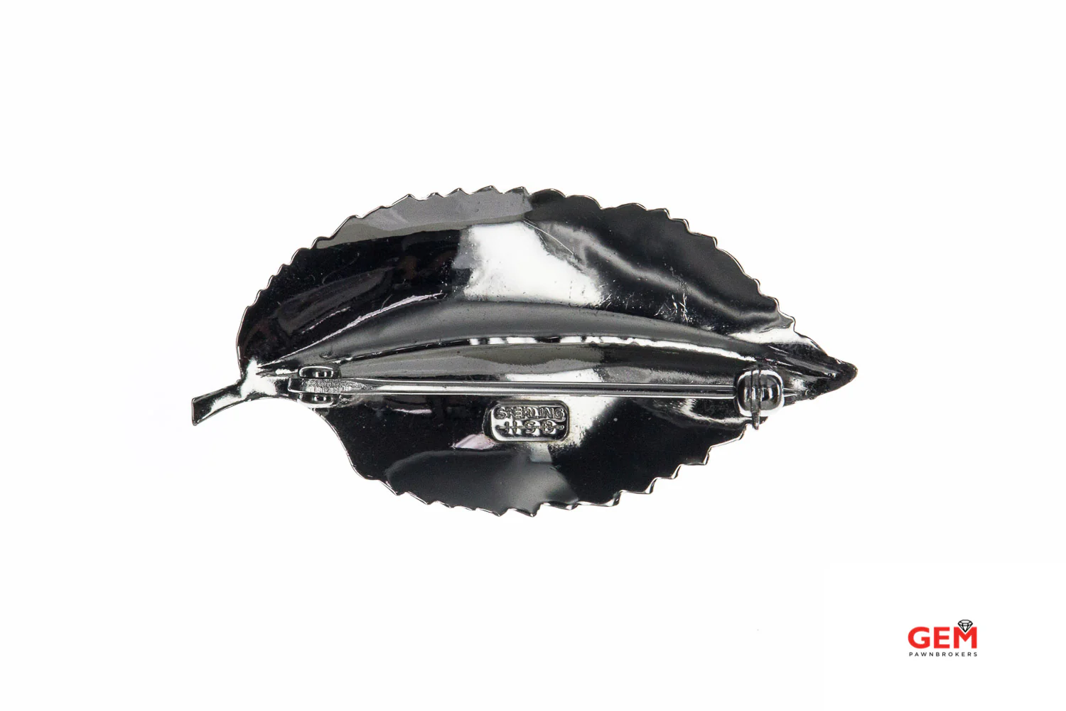 Harry S Bick Serrate Short Leaf Pin Solid 925 Sterling Silver Designer Brooch - Image 2