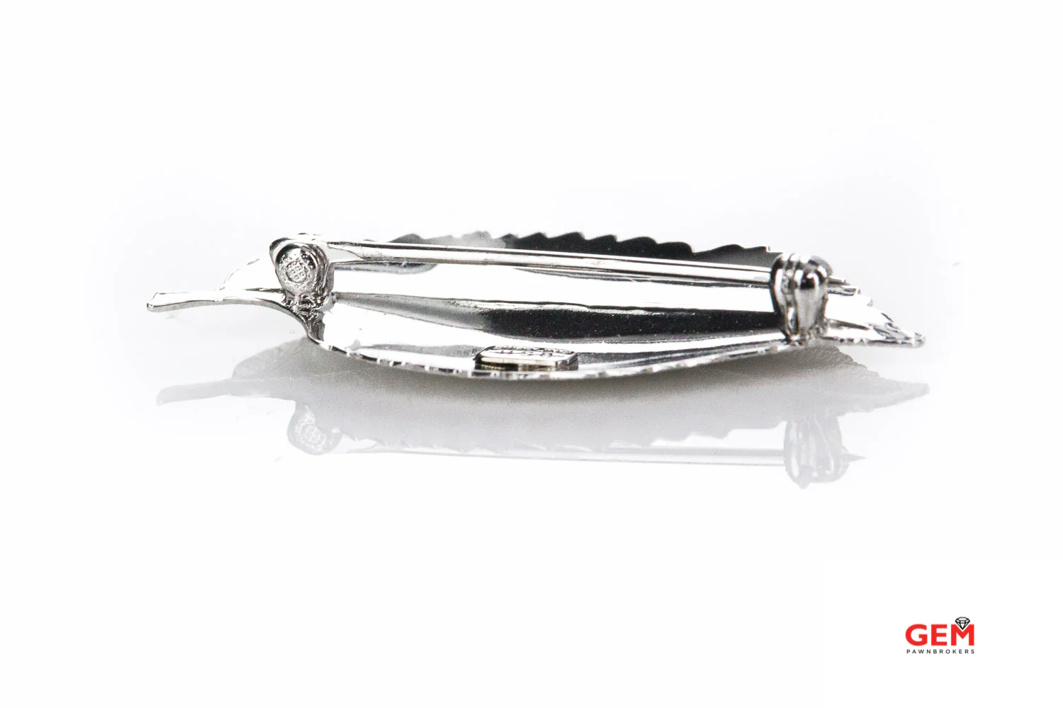 Harry S Bick Serrate Short Leaf Pin Solid 925 Sterling Silver Designer Brooch - Image 3