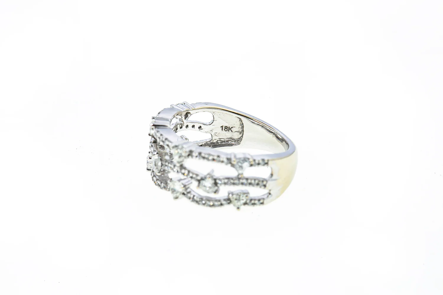 Heart Diamond Cocktail Cluster Band 18K 750 White Gold Ring Size 5 1/2 - Image 5