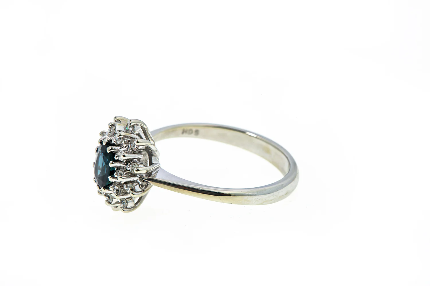 Helzberg London Blue Topaz & Diamond Halo Accent 14K 585 White Gold Ring Size 7 - Image 2