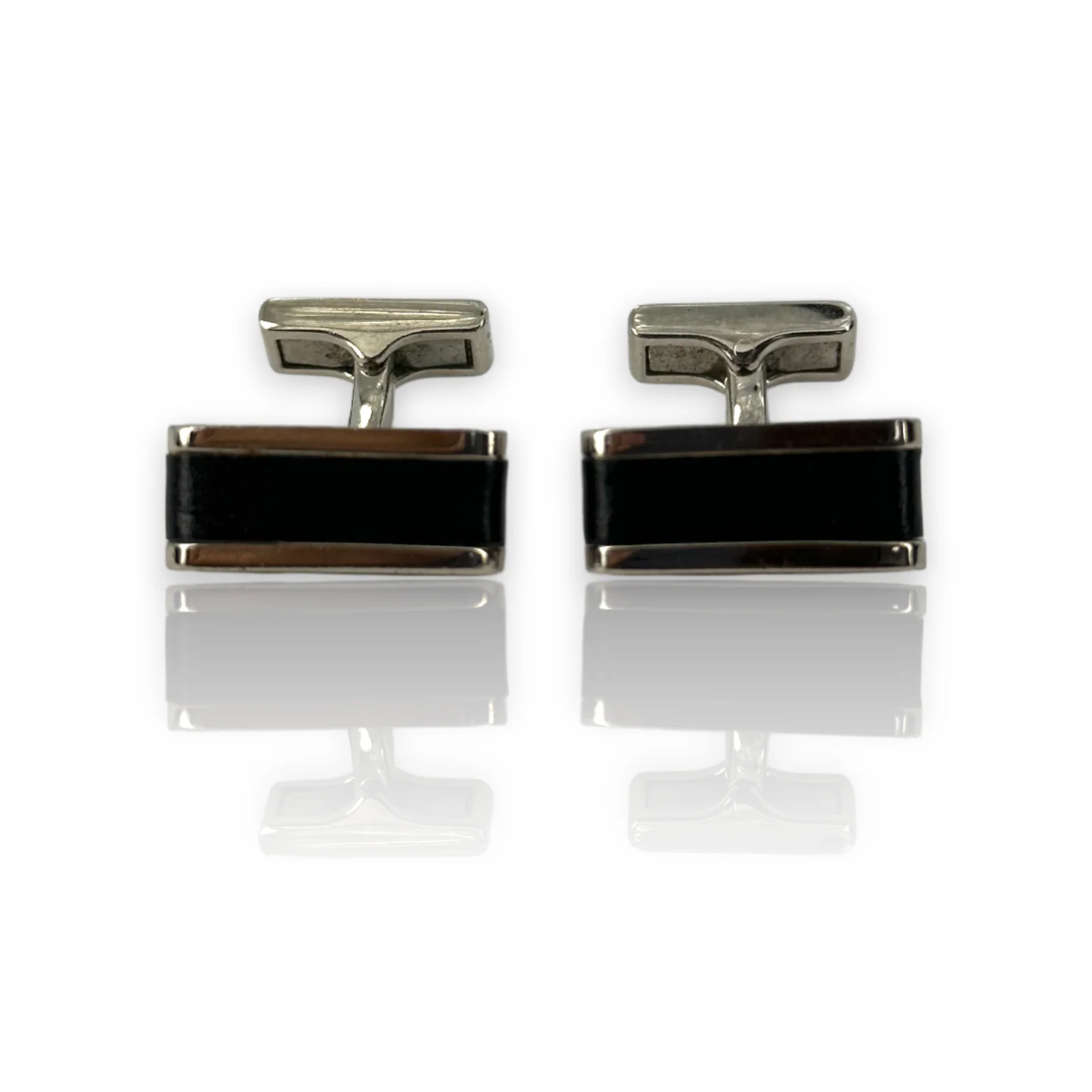Hugo Boss Rectangular Stainless Steel Cufflinks Black Color Italy - Image 4