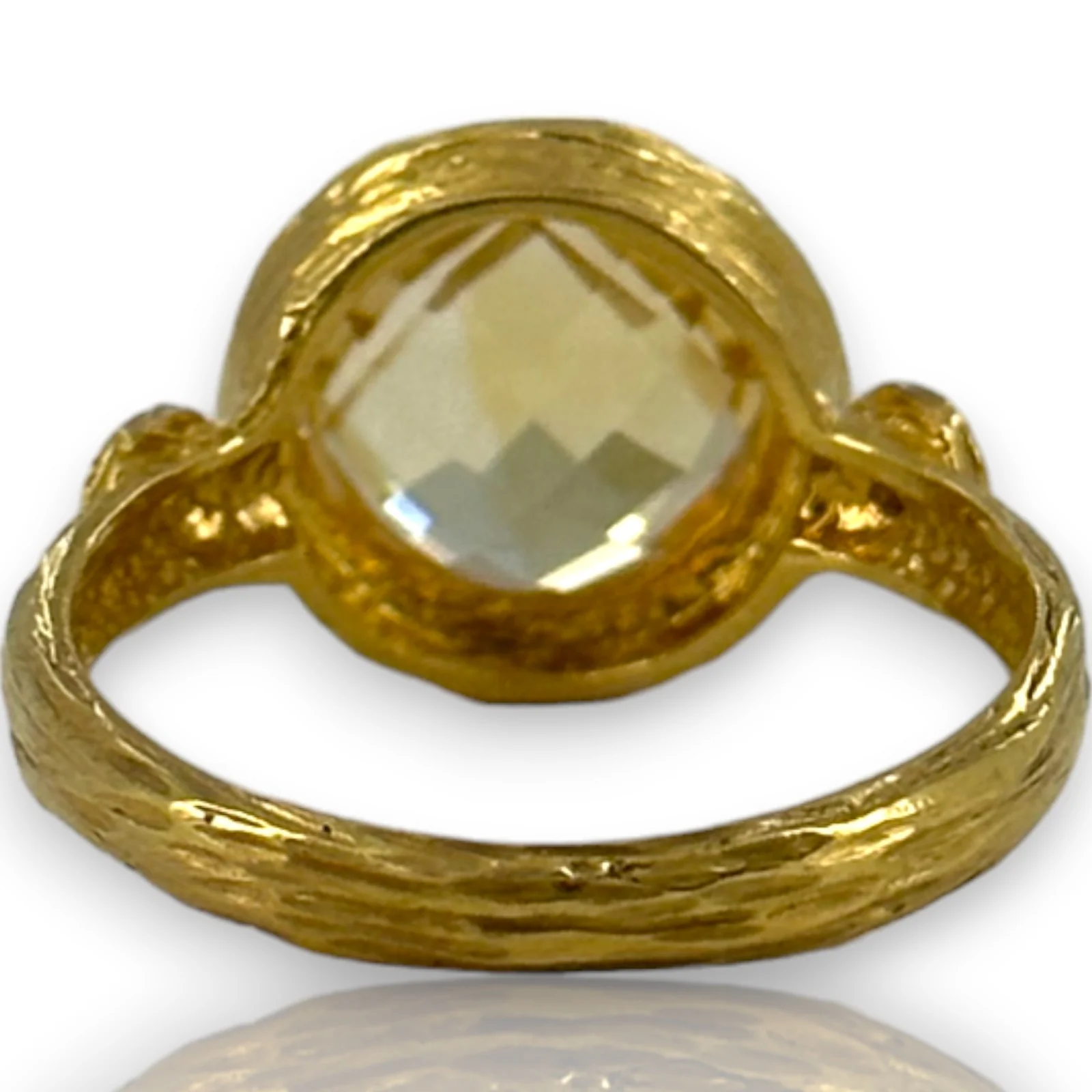 I. Reiss Solid 14k Yellow Textured Gold Checkerboard Cut Citrine and Diamond Accent Cocktail Ring Size 7.5 - Image 4