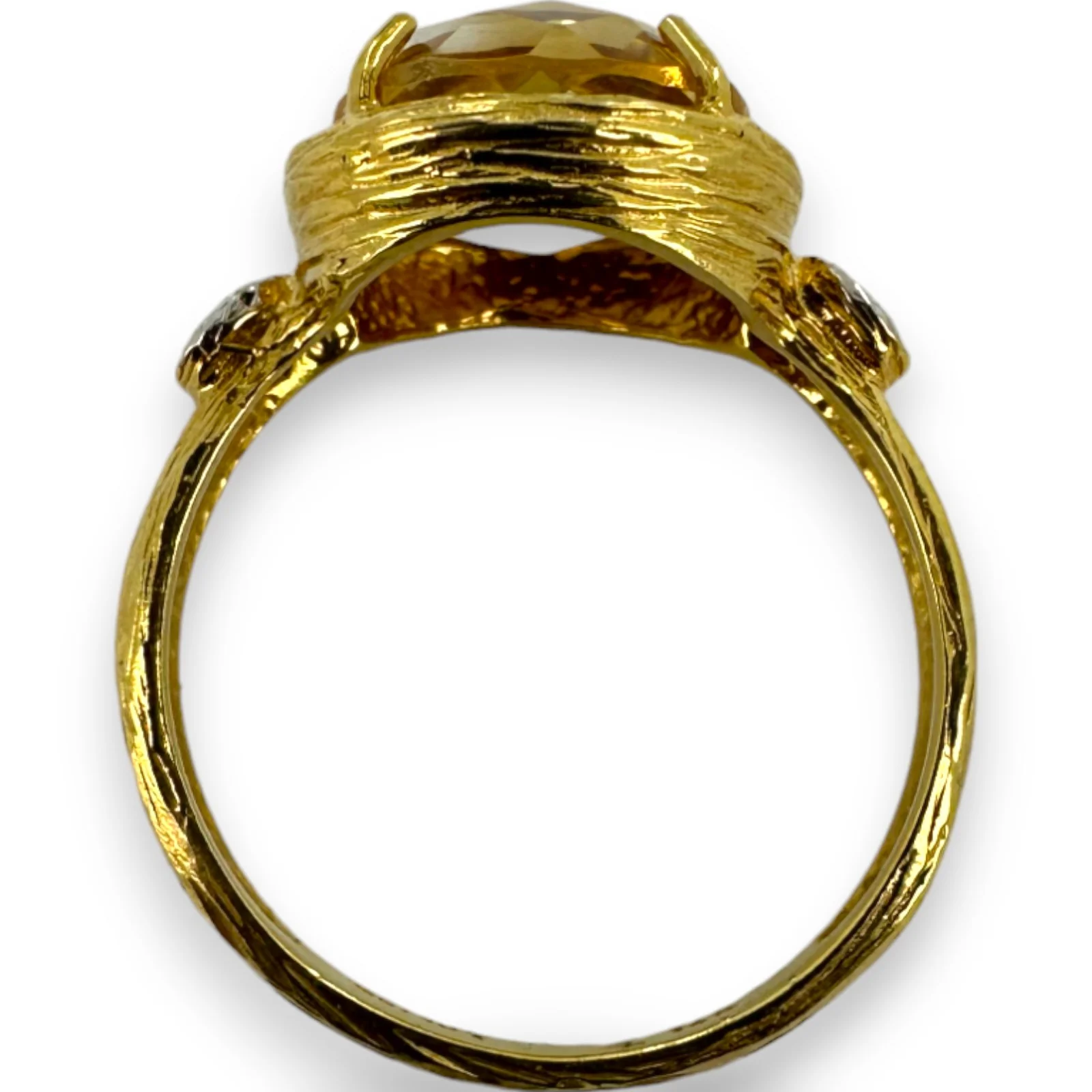 I. Reiss Solid 14k Yellow Textured Gold Checkerboard Cut Citrine and Diamond Accent Cocktail Ring Size 7.5 - Image 5