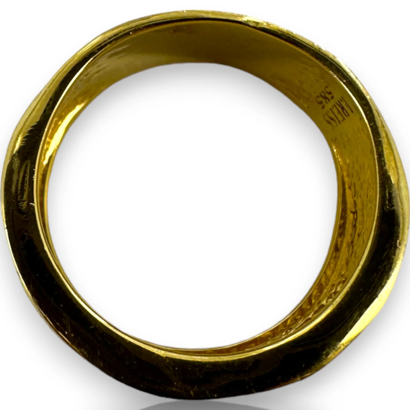 I. REISS Solid 14kt Yellow Gold Scalloped Textured Hammer-Finish Ring with Burnish Set Diamonds Size 7 - Image 5