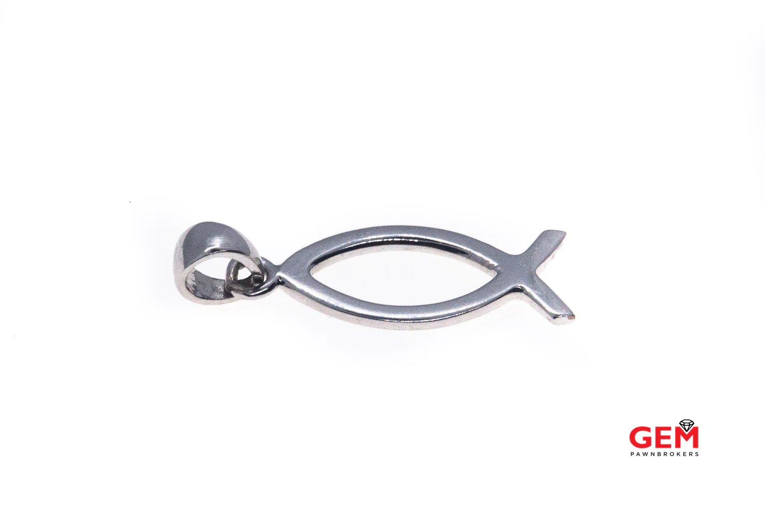 Ichthys Fish Religious Catholic Pendant 14k 585 White Gold Charm - Image 2