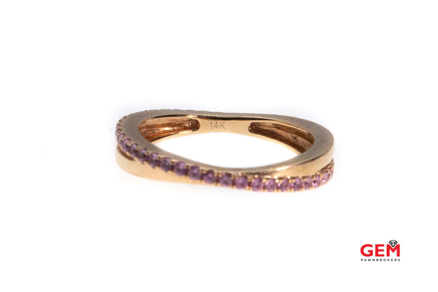 IDGC Pink Sapphire Gemstone Crossover Band Ring 14k 585 Rose Gold Size 8 - Image 2
