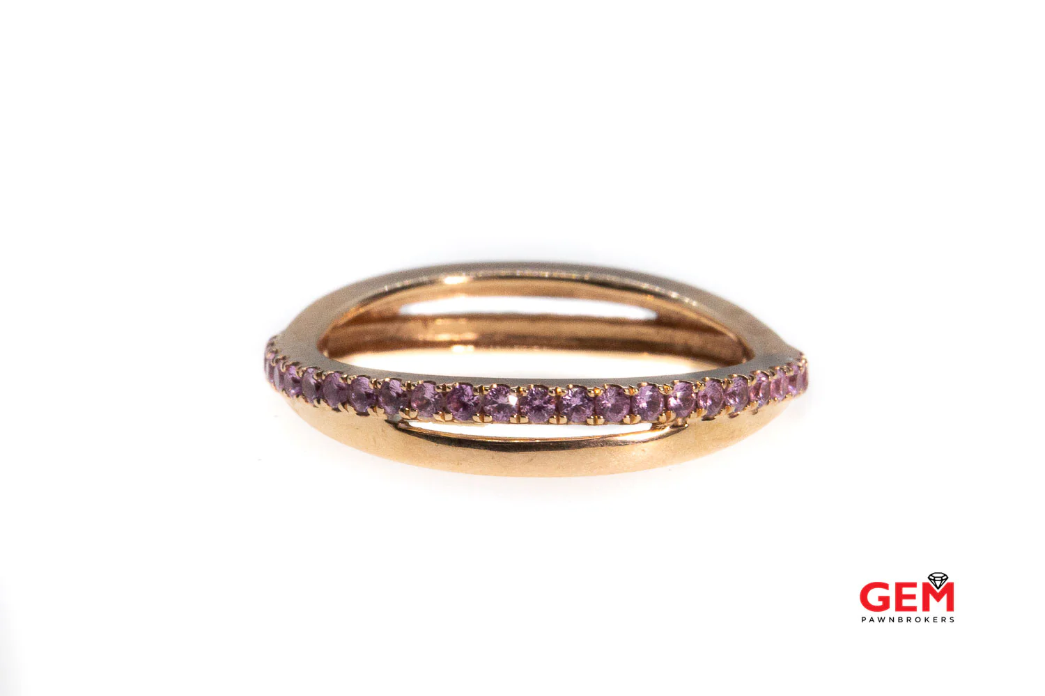 IDGC Pink Sapphire Gemstone Crossover Band Ring 14k 585 Rose Gold Size 8 - Image 4