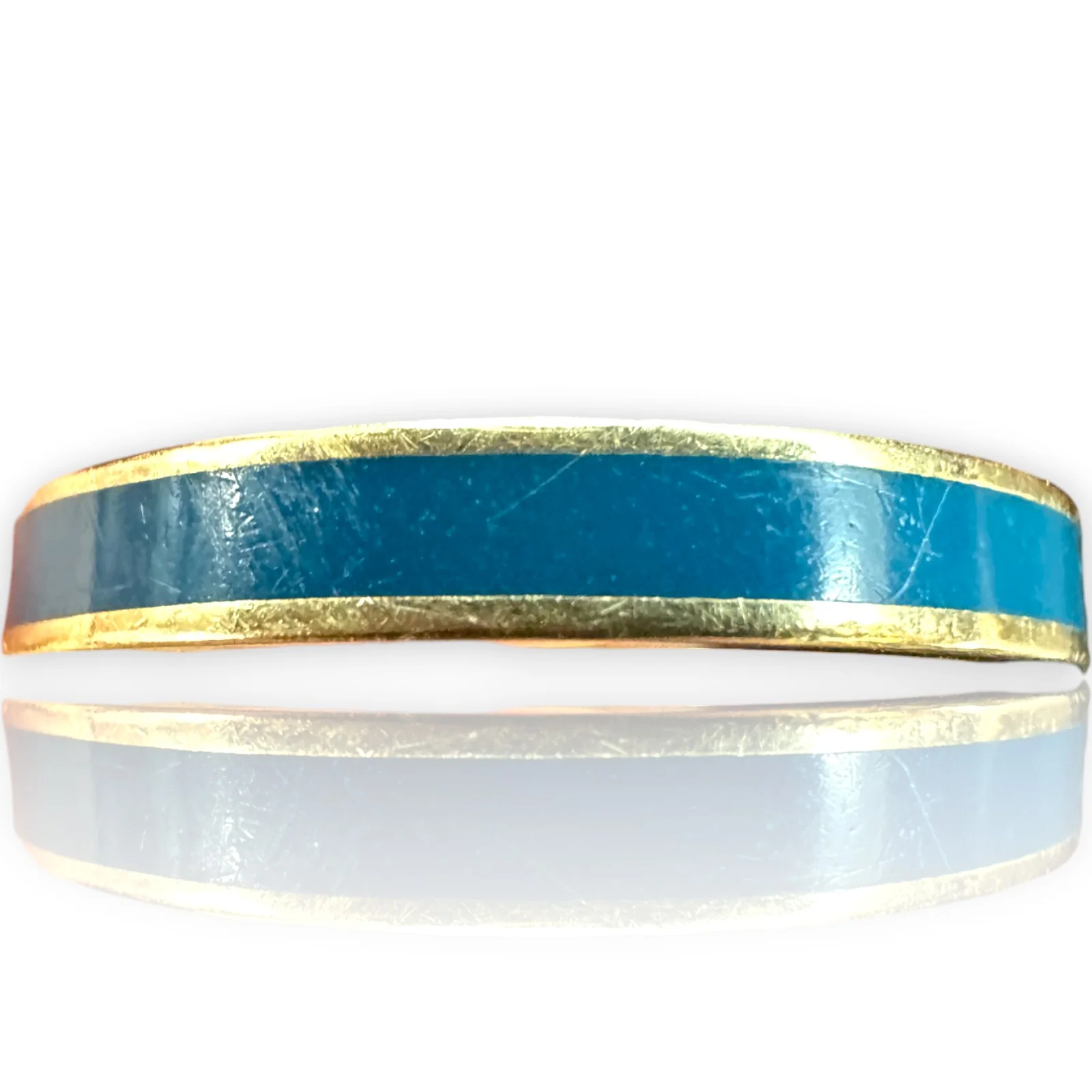 Imperial Gold Co Solid 14kt Yellow Gold and Blue Enamel Stackable 3mm Band Ring Size 10 Made In Mexico - Image 5