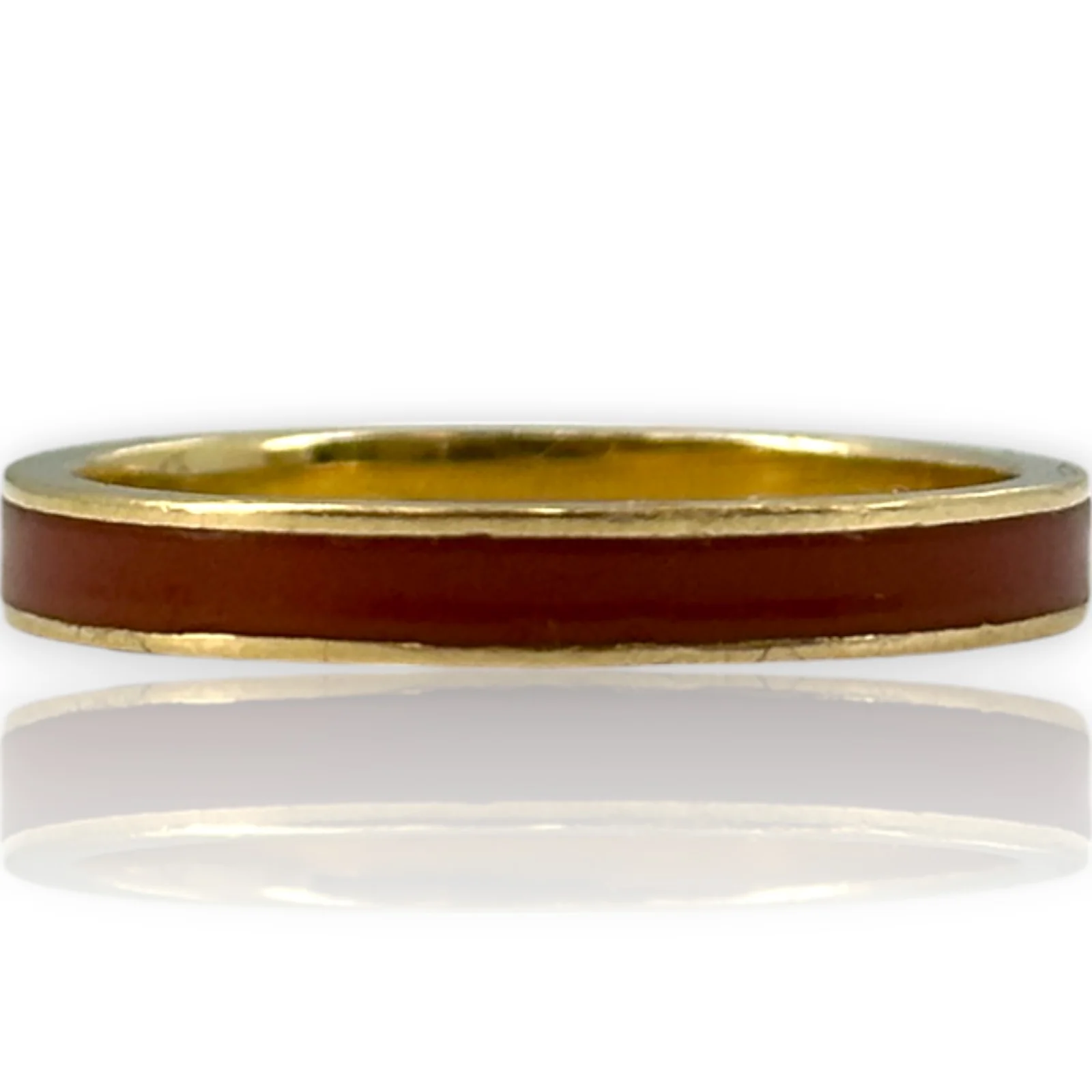 Imperial Gold Co Solid 14kt Yellow Gold and Orange Enamel Stackable 3mm Band Ring Size 10 Made In Mexico - Image 2
