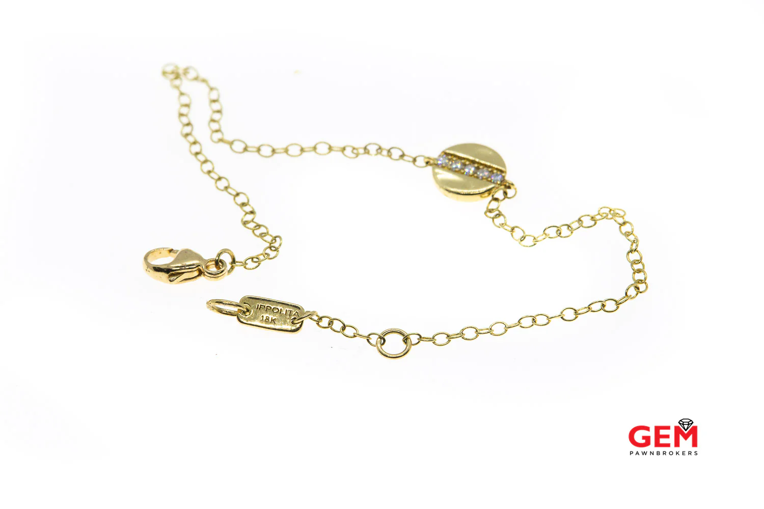Ippolita Stardust Mini Disc Diamond Line 18K 750 Yellow Gold 7.25" Bracelet B - Image 3