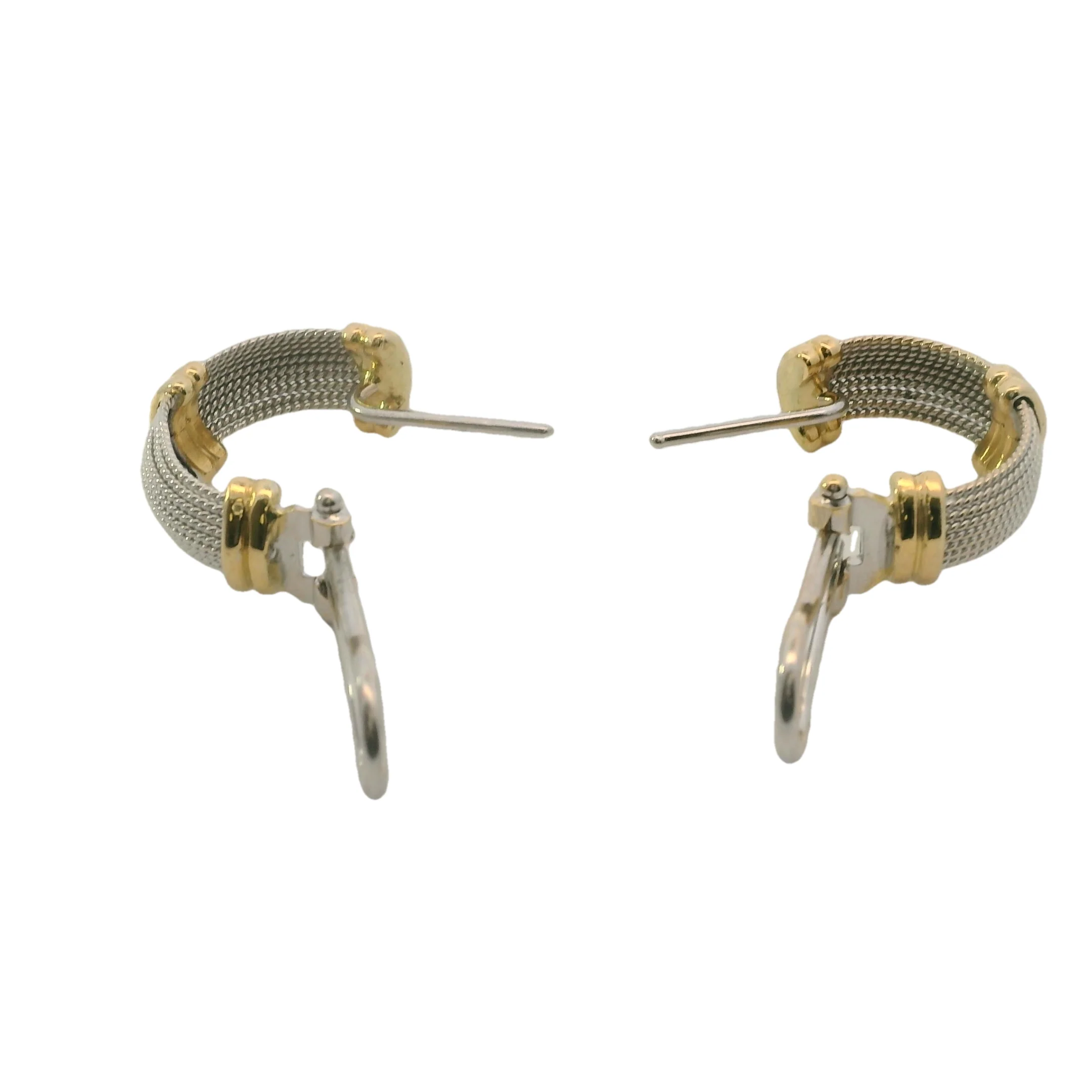 Italian 18kt Yellow and White Gold Twisted Rope Pierced Huggie Hoop Omega-Back Earrings - Image 6
