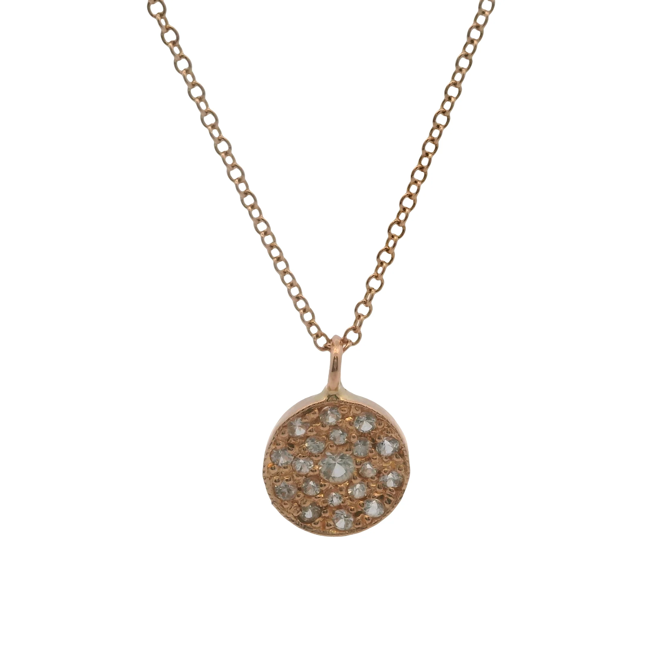 Italian Solid 14kt Rose Gold and CZ Sparkling Circle Pendant Cable Necklace 17.5" - Image 2
