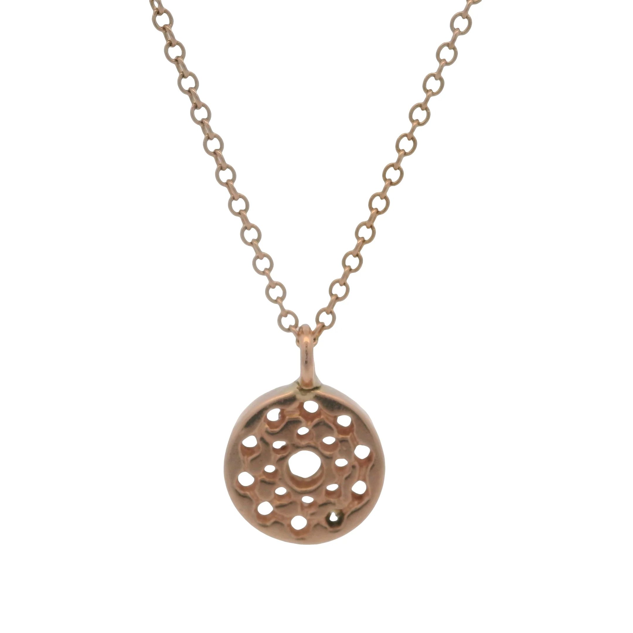 Italian Solid 14kt Rose Gold and CZ Sparkling Circle Pendant Cable Necklace 17.5" - Image 3