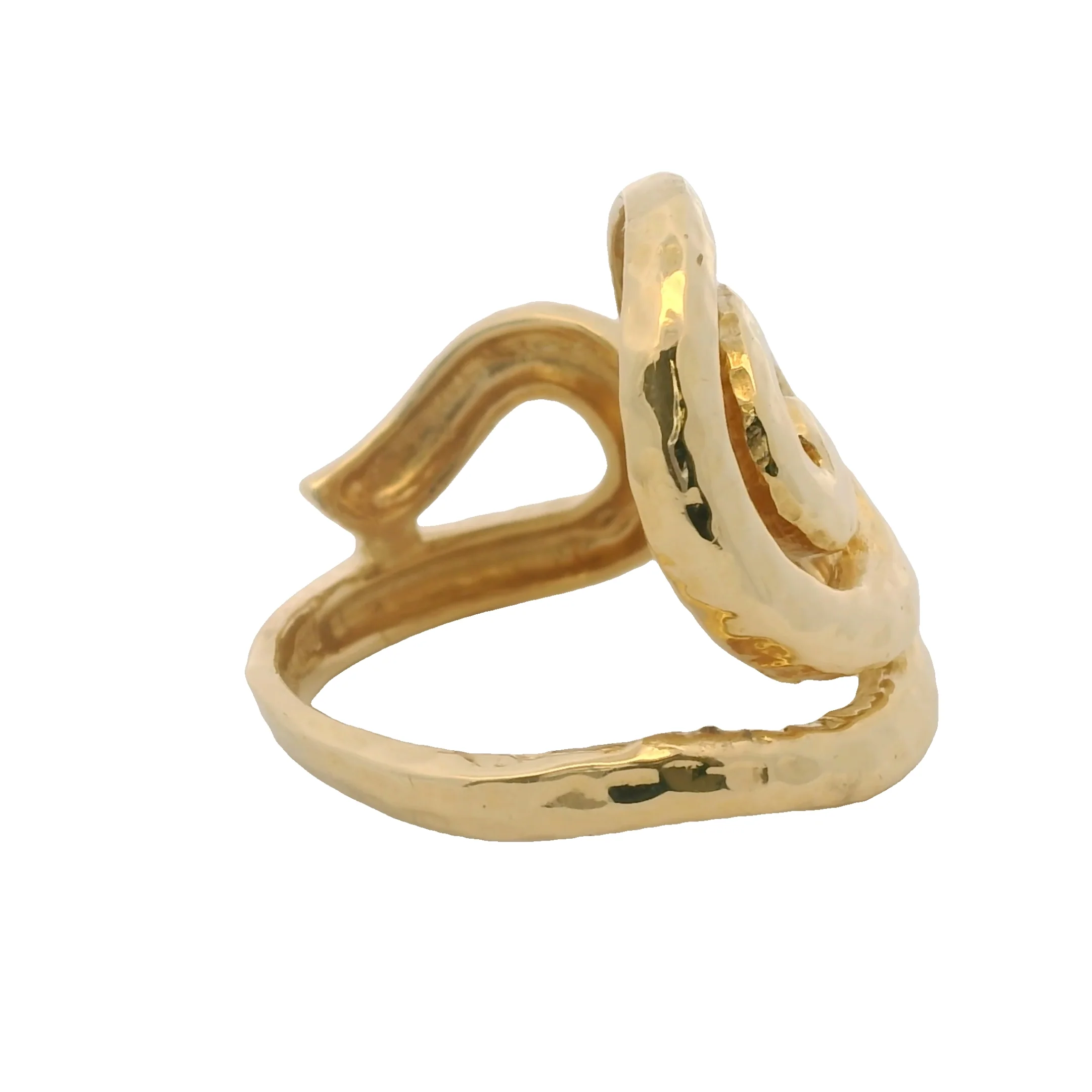 Italian Solid 18kt Yellow Gold Handmade Hammered Spiral Swirl Ring Size 7 - Image 4