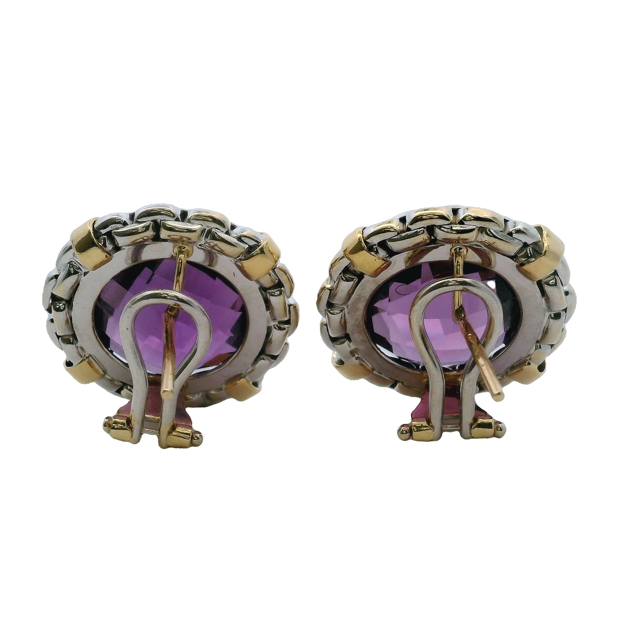 Italian14kt Yellow and White Gold Chain Pattern 22mm Large Amethyst Omega-Back Earrings - Image 5