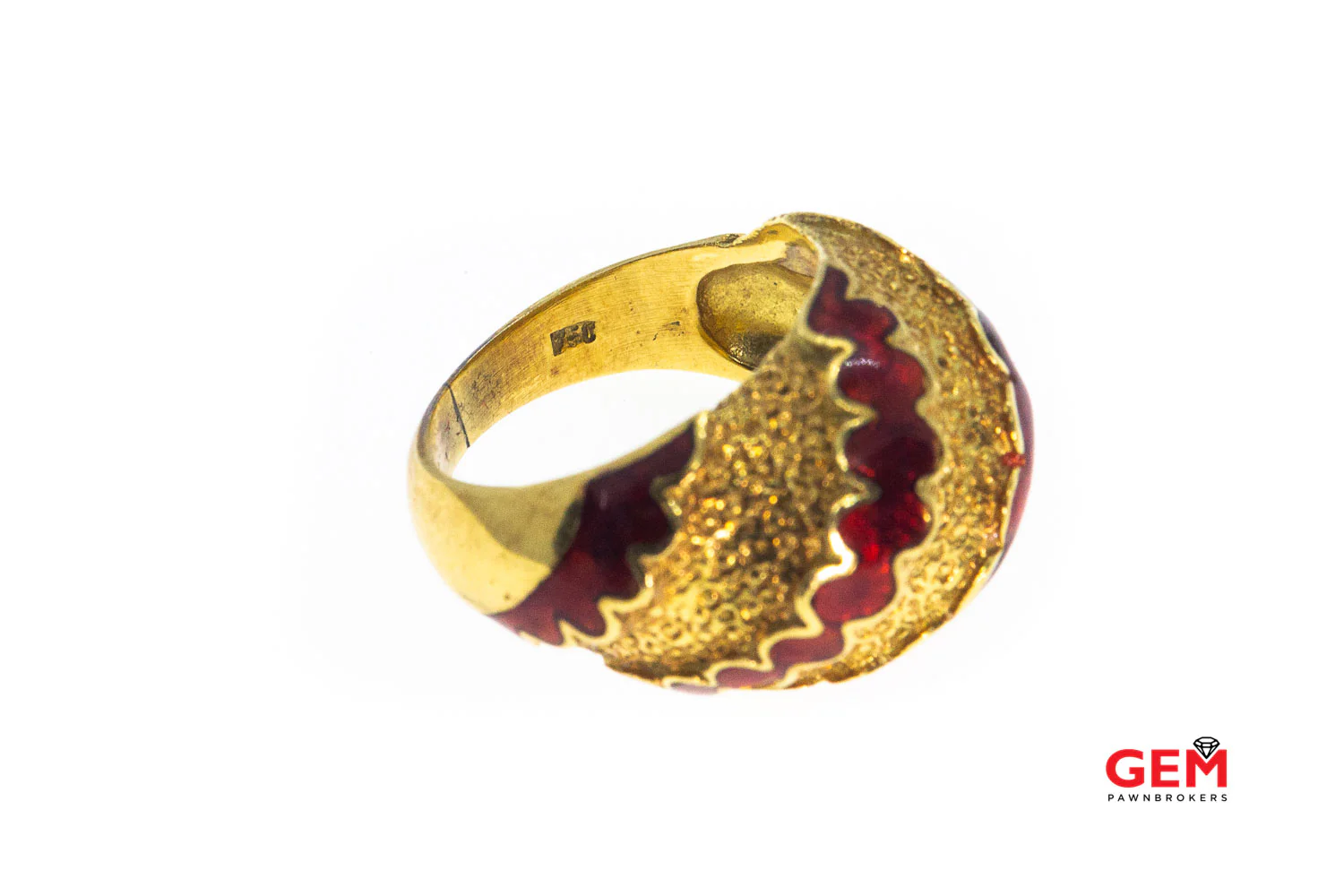 Italy Domed Red Enamel Wave Band 18K 750 Yellow Gold Ring Size 4 1/2 - Image 3