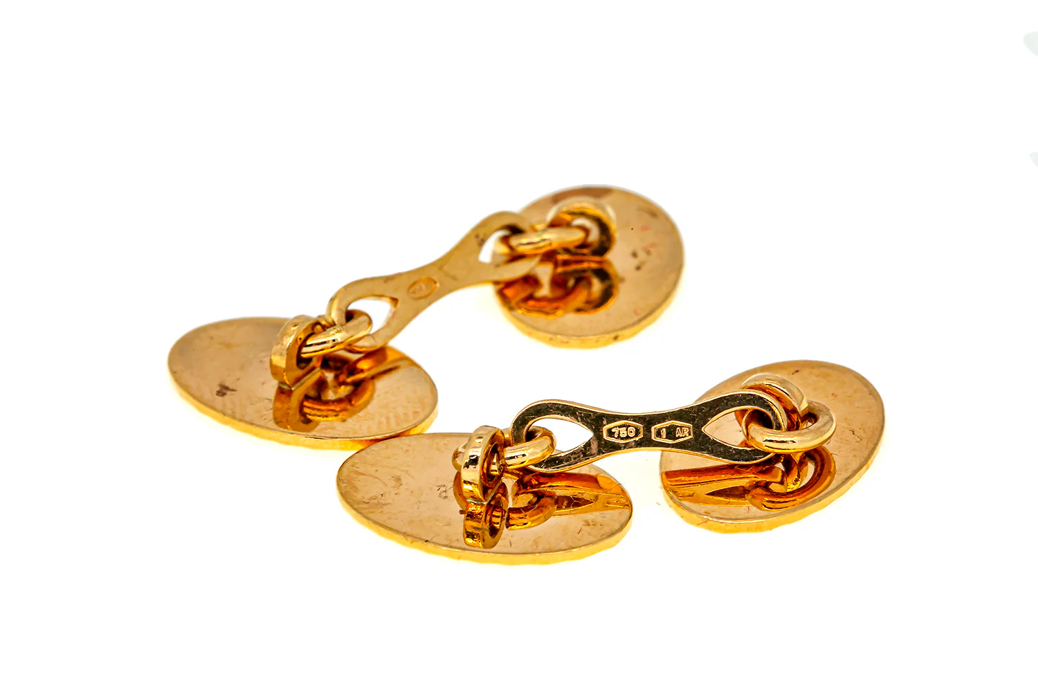 Italy UnoAErre Classic Sunburst Oval Cuff Links 18K 750 Yellow Gold Cufflinks - Image 3