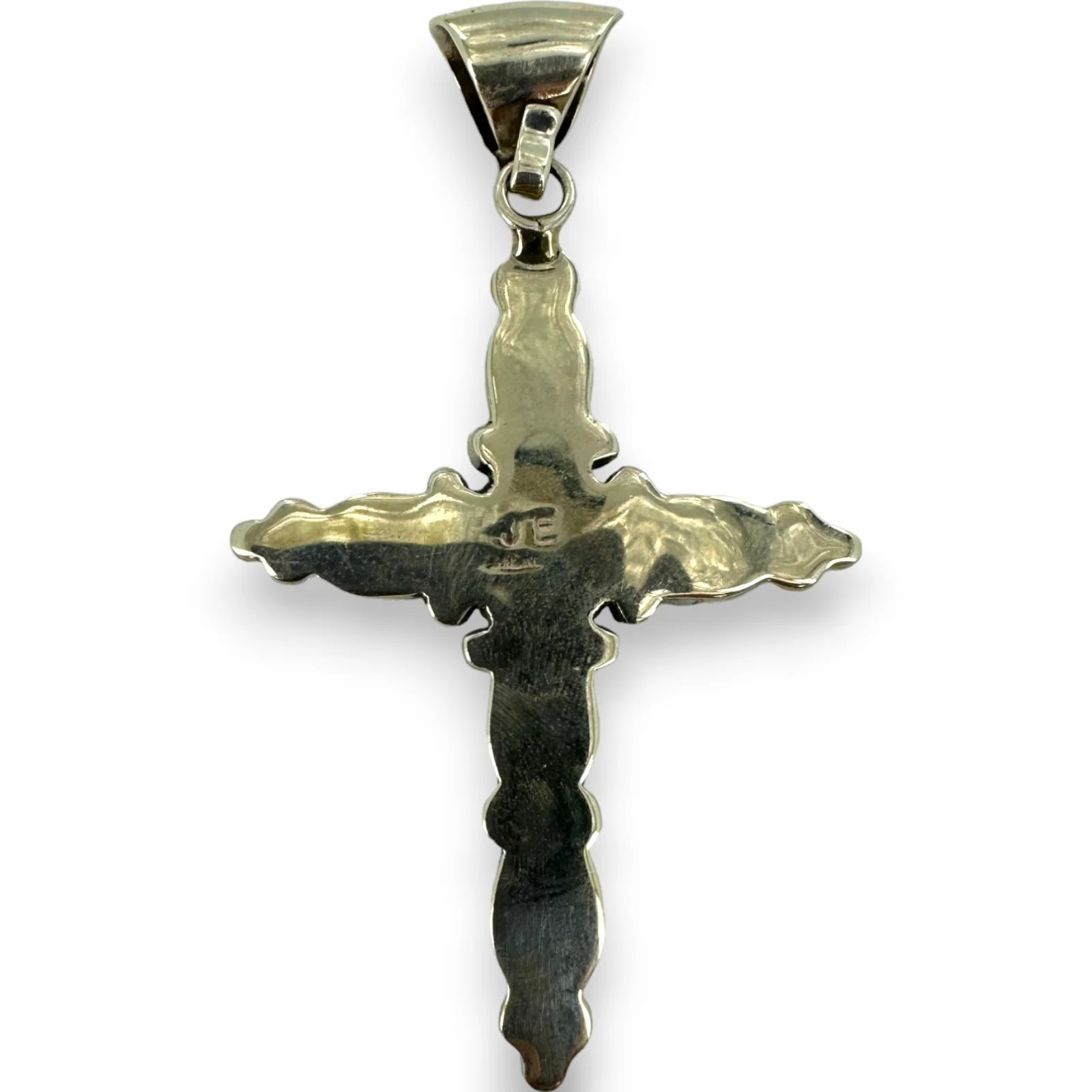 Jennie Epaloos Zuni Native American 925 Sterling Silver and Turquoise Large Cross Pendant 1990s - Image 2