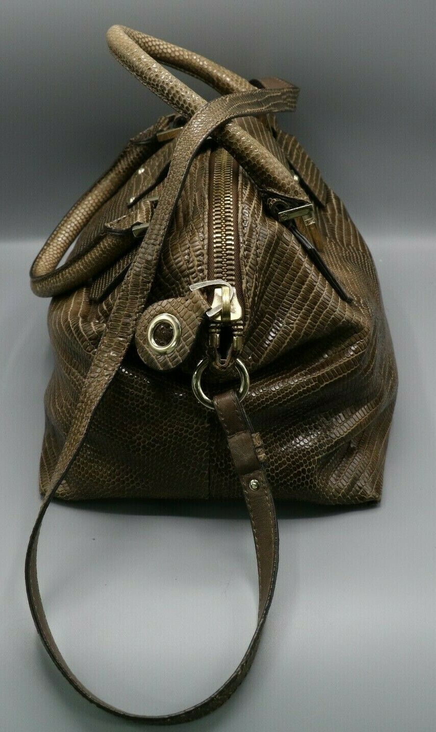 Jimmy Choo Cognac Lizard Embossed Leather Rosa Satchel Bag - Image 6