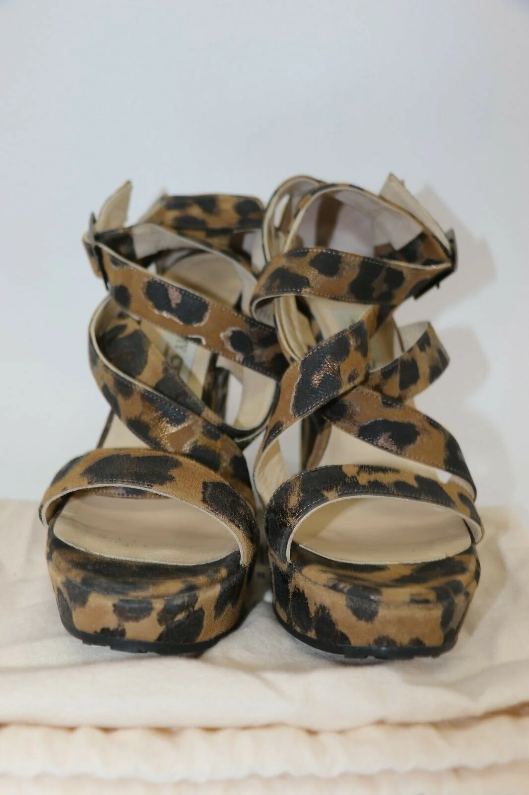Jimmy Choo Leopard Print Wedge Sandals Size 38/9 - Image 3