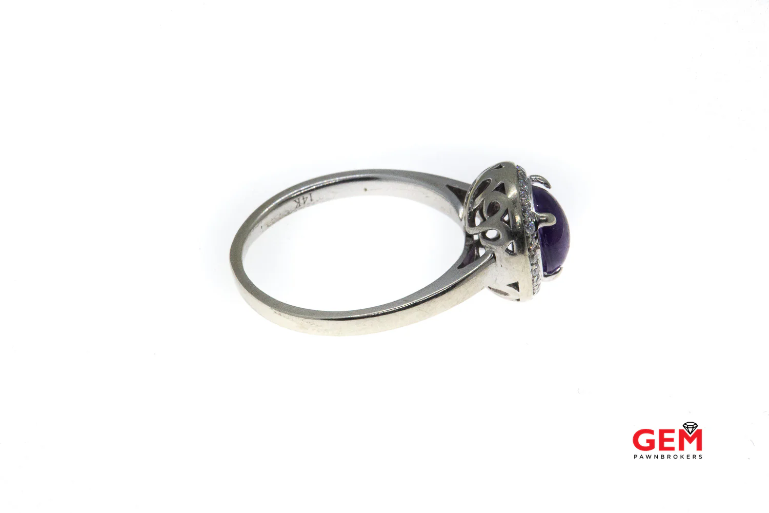 JLJ Hakimi Natural Amethyst & Diamond Halo 14K 585 White Gold Ring Size 9 - Image 4