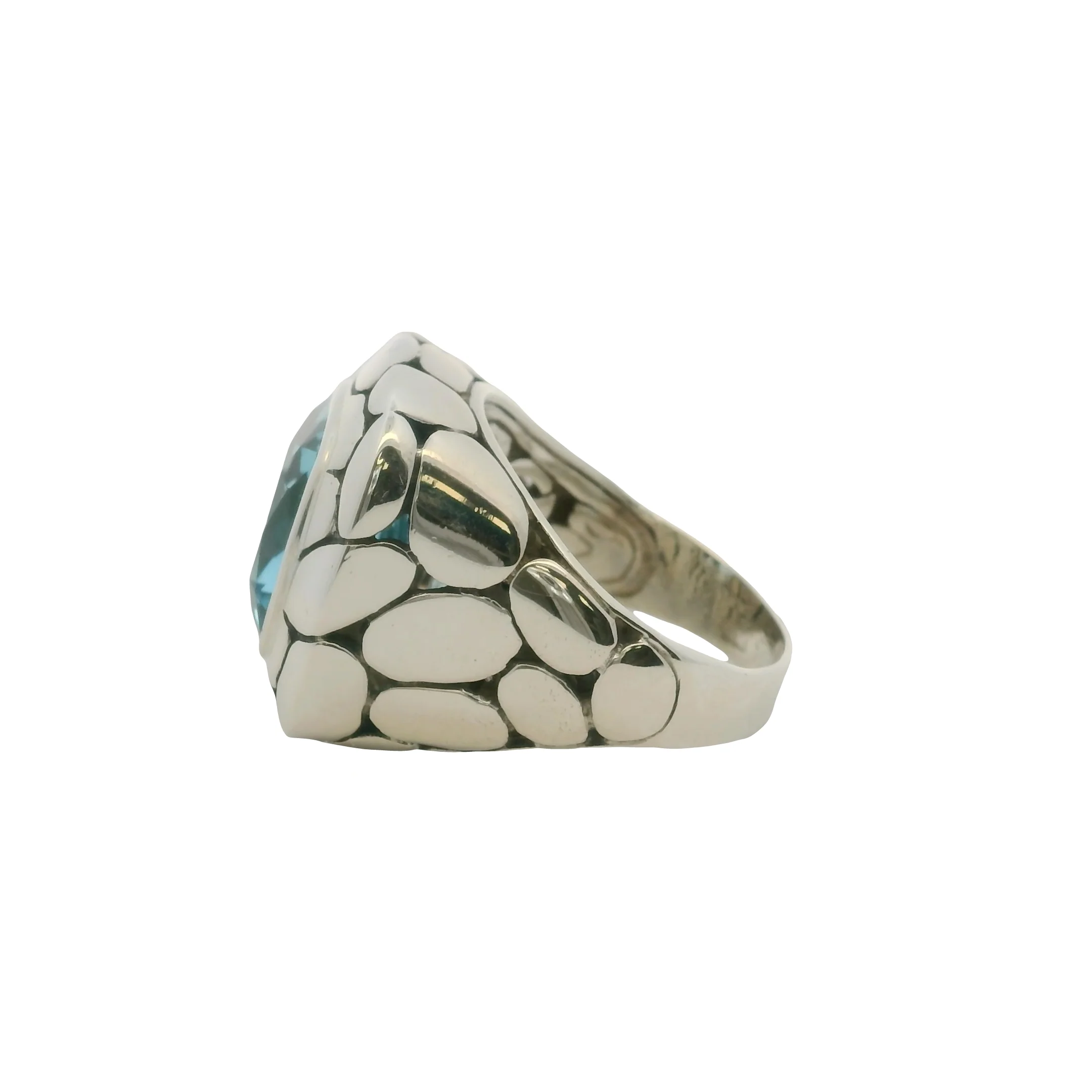 John Hardy 925 Sterling Silver Blue Topaz Batu Kali Pebble Square Cocktail Ring Size 9.5 - Image 4