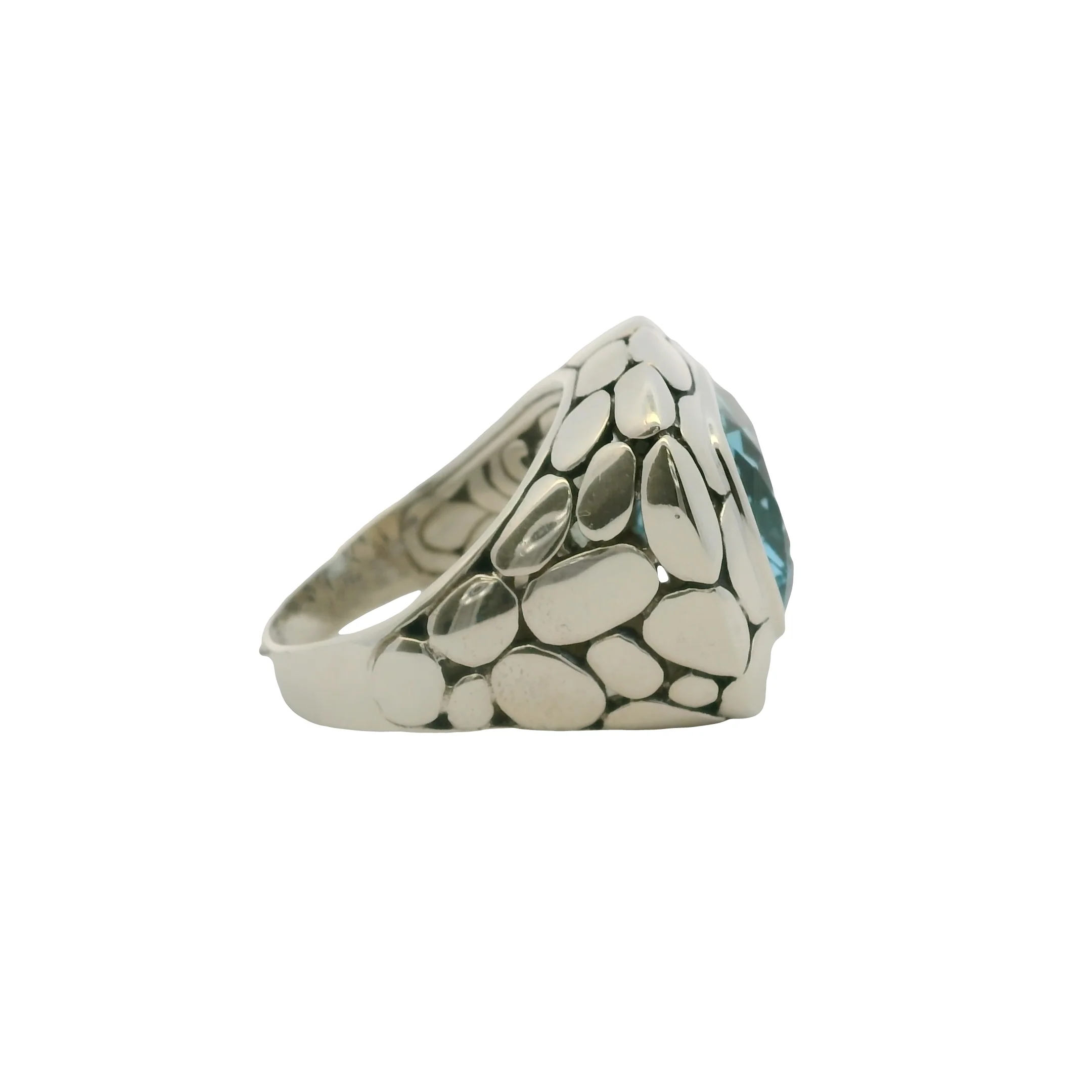 John Hardy 925 Sterling Silver Blue Topaz Batu Kali Pebble Square Cocktail Ring Size 9.5 - Image 5