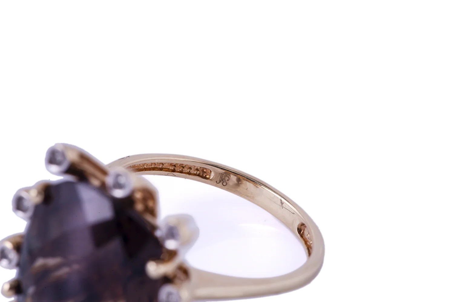 JS Natural Smoky Quartz & Diamond Accent 14K 585 Yellow Gold Ring Size 6 - Image 5