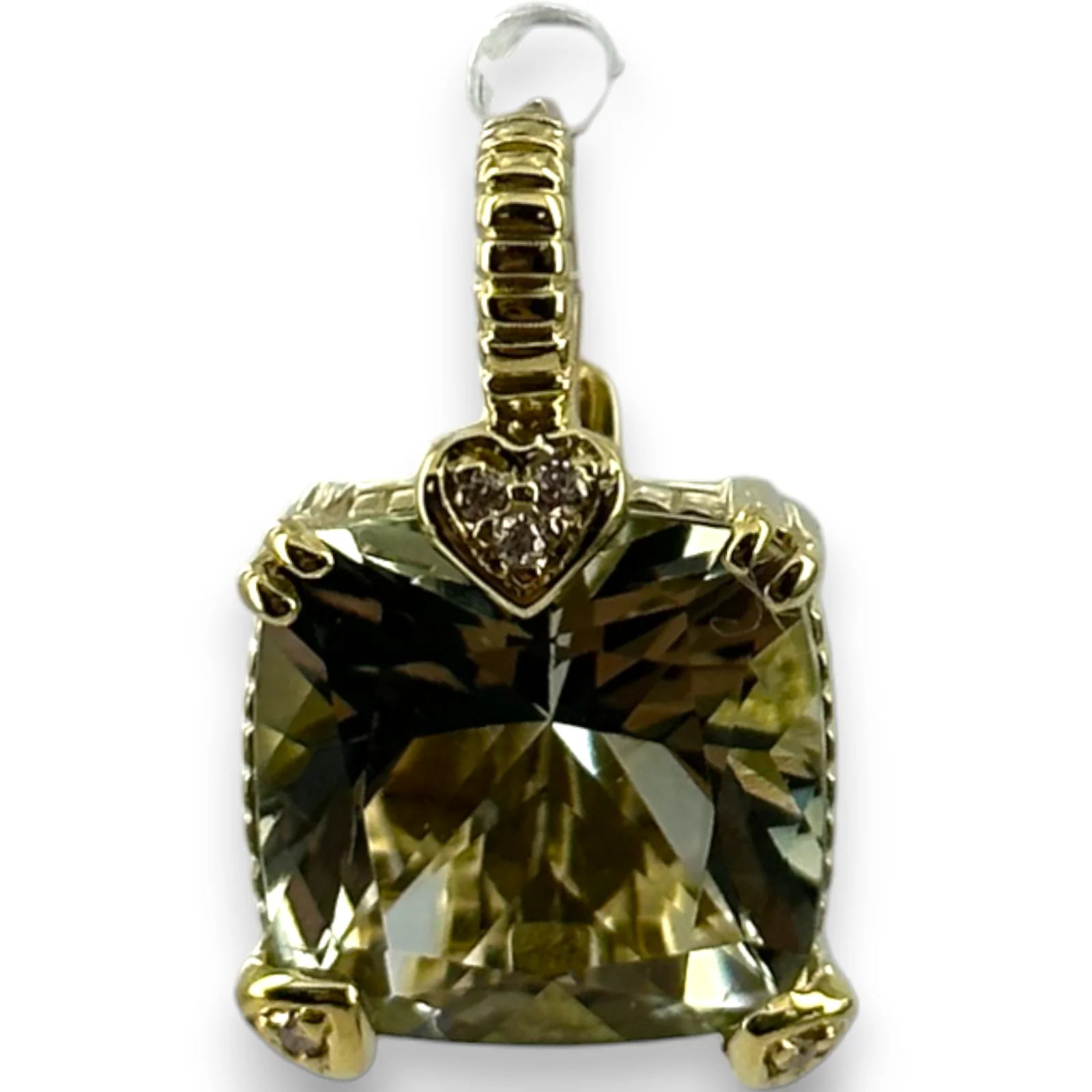 Judith Ripka 18KT 750 Yellow Gold Diamond Green Quartz Drop Earrings - Image 3