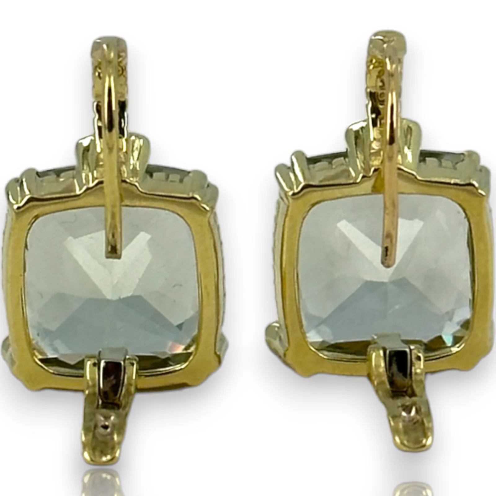 Judith Ripka 18KT 750 Yellow Gold Diamond Green Quartz Drop Earrings - Image 6