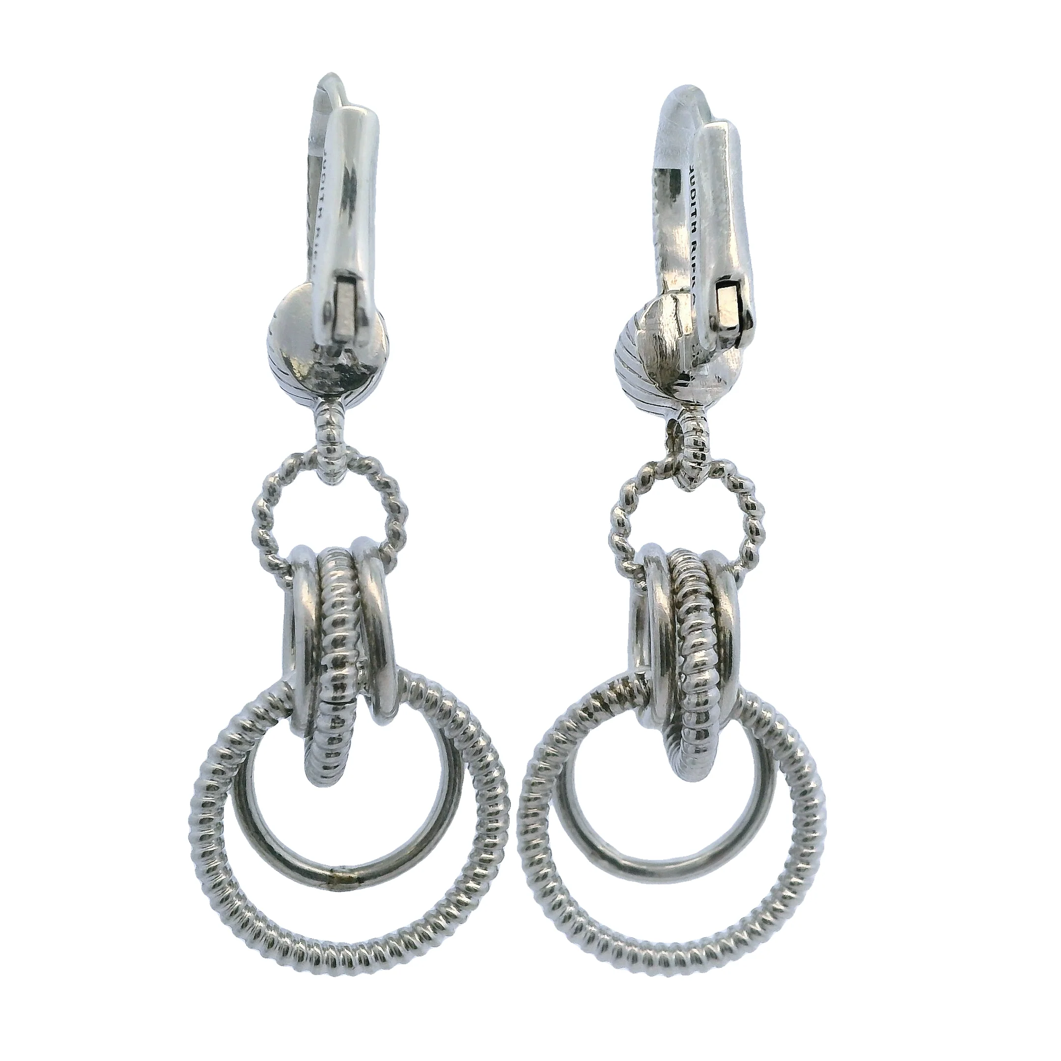 Judith Ripka 925 Sterling Silver and CZ Triple Circle Lever Back Drop/Dangle Earrings - Image 3