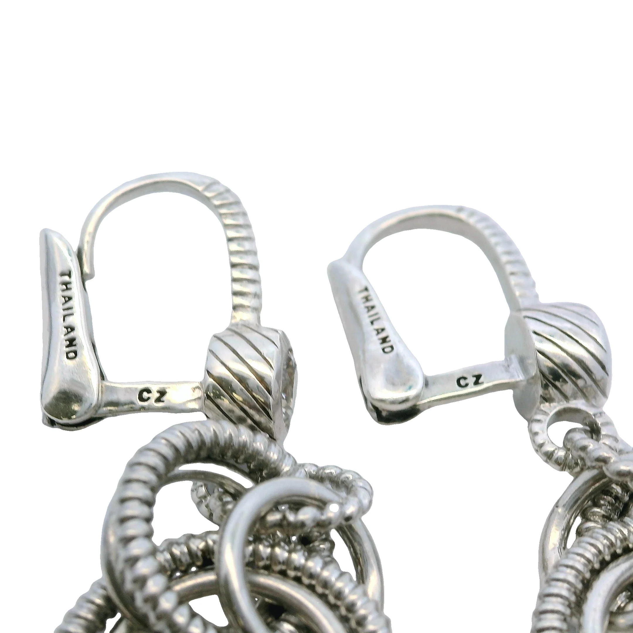 Judith Ripka 925 Sterling Silver and CZ Triple Circle Lever Back Drop/Dangle Earrings - Image 5