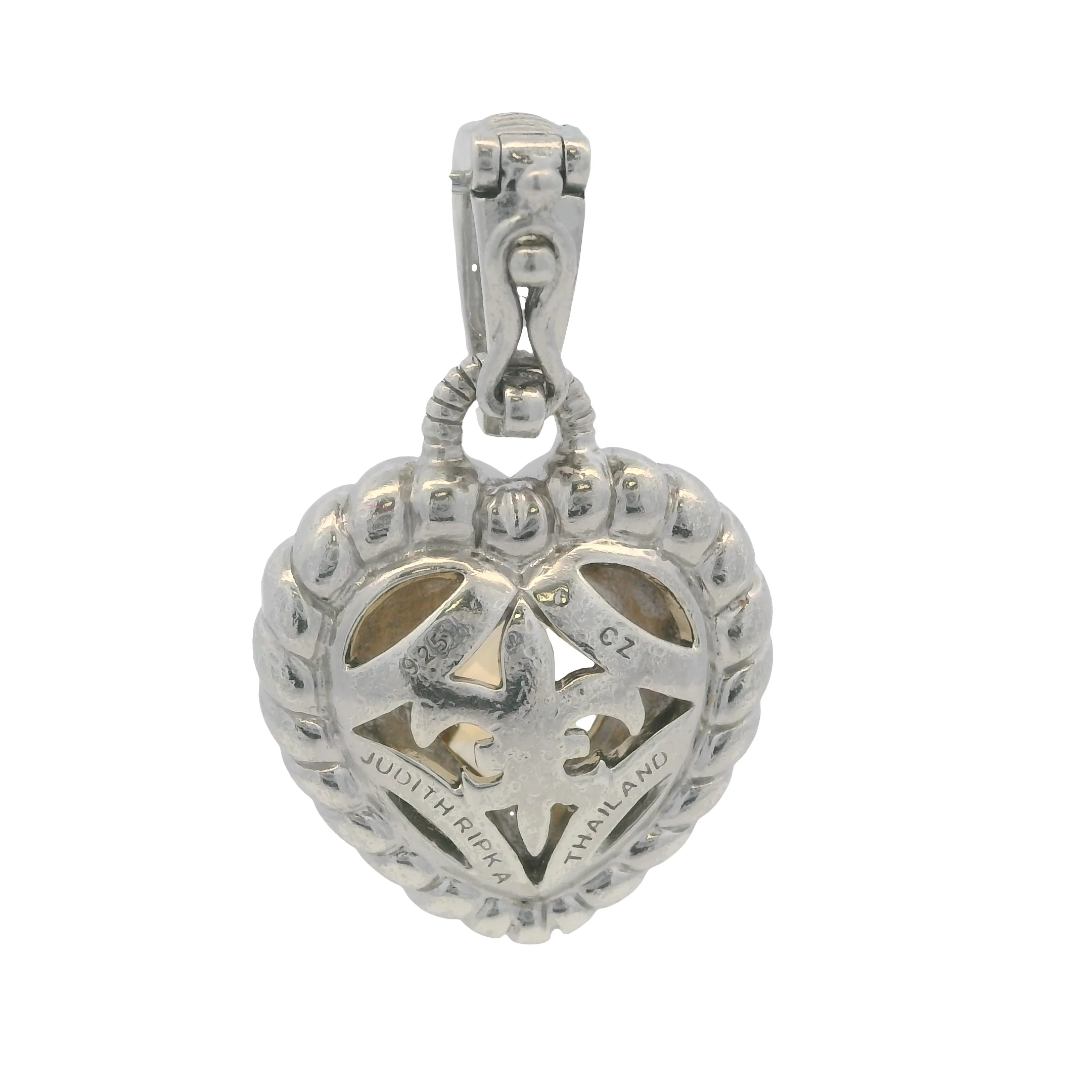 Judith Ripka 925 Sterling Silver Citrine and Diamonique CZ Heart Enhancer Pendant - Image 2