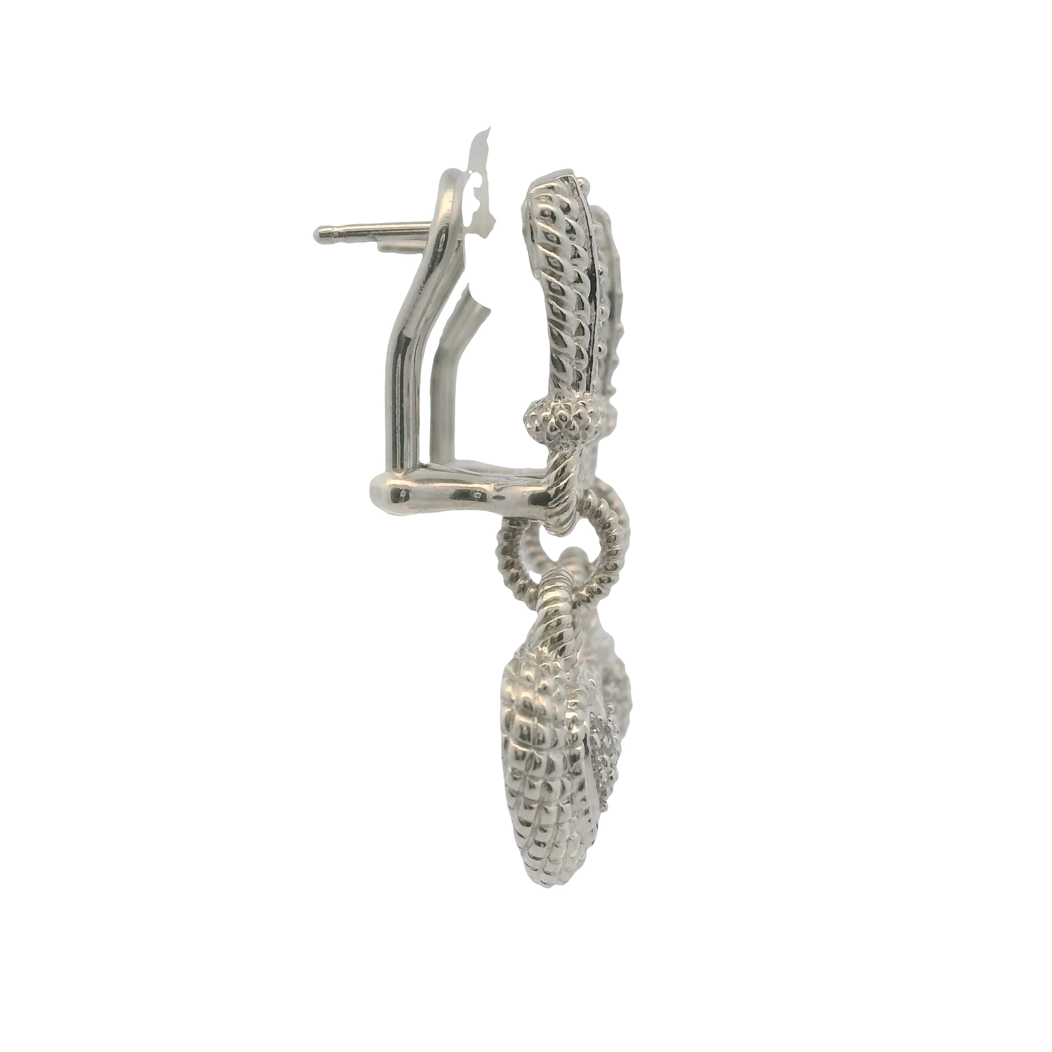 Judith Ripka Solid 925 Sterling Silver and CZ Heart Cluster Drop Dangle Omega-Back Earrings - Image 7
