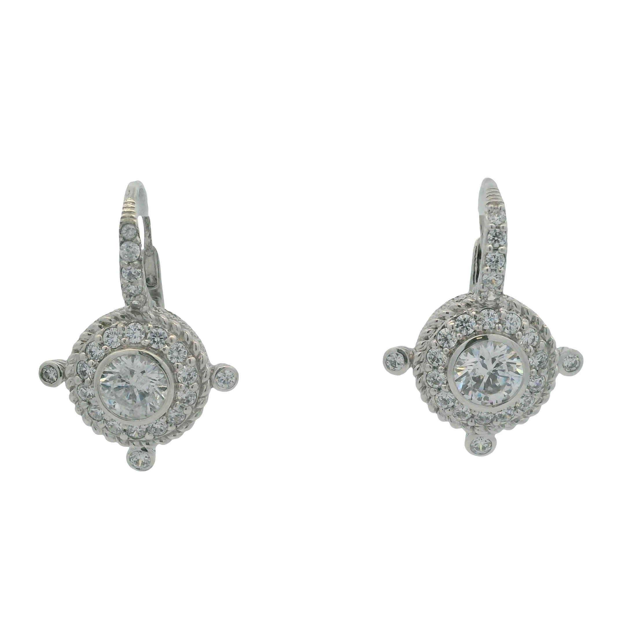 Judith Ripka Solid 925 Sterling Silver and CZ Lever Back Drop Cluster Earrings