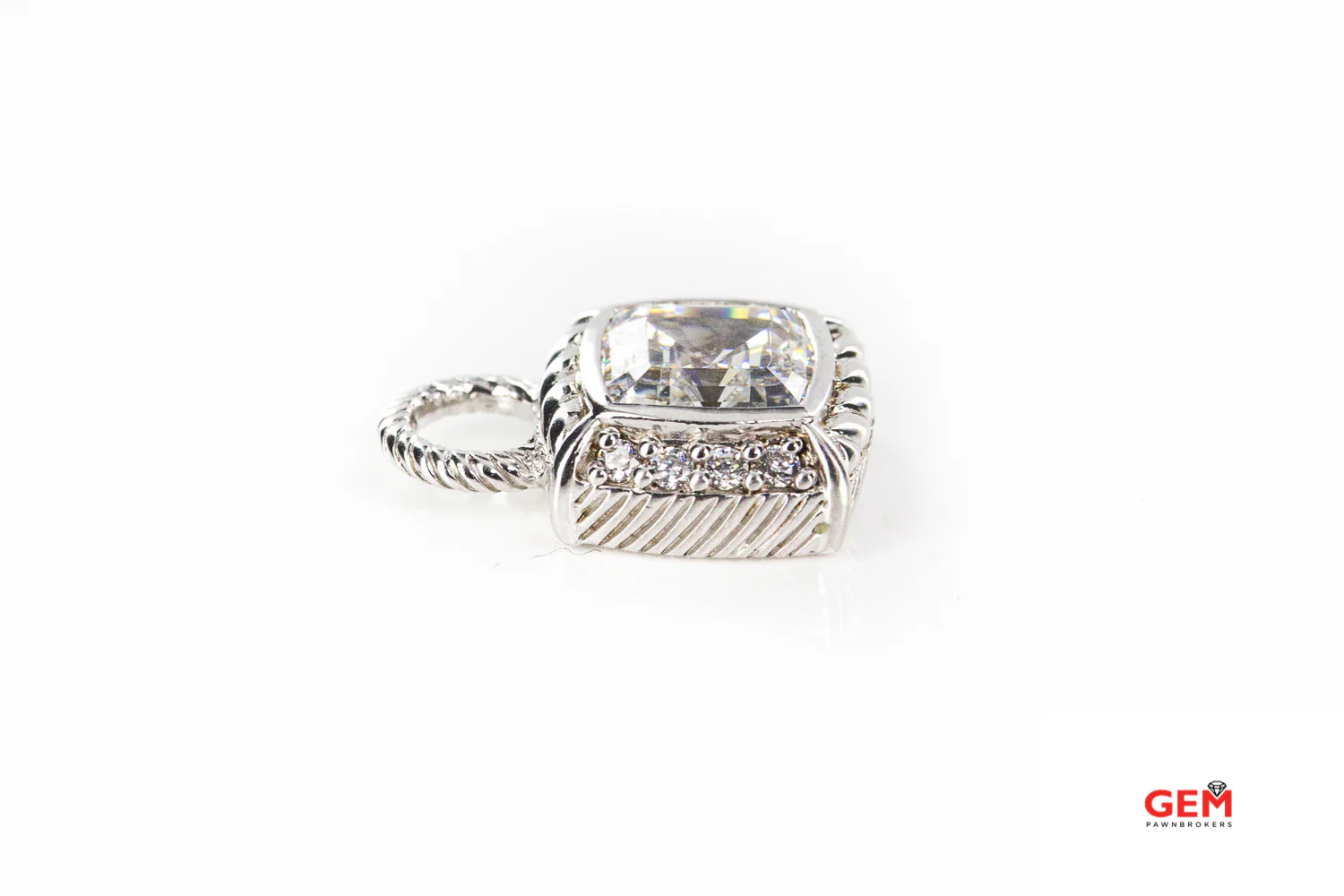 Judith Ripka Square Cable Cubic Zirconia Charm 925 Sterling Silver Pendant (2) - Image 4