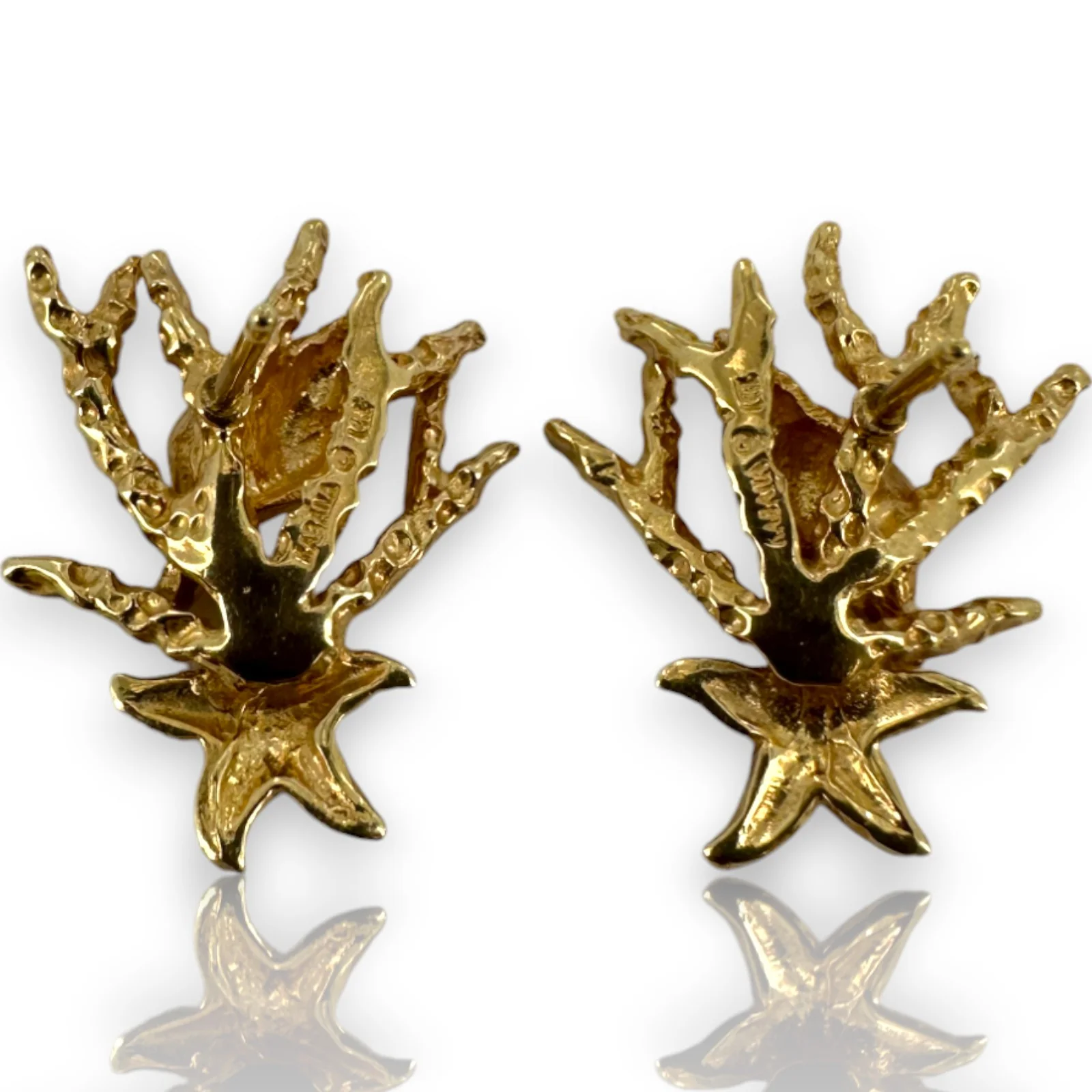 KABANA Solid 14kt Yellow Gold Shell, Starfish, and Coral Ocean Stud Earrings - Image 2
