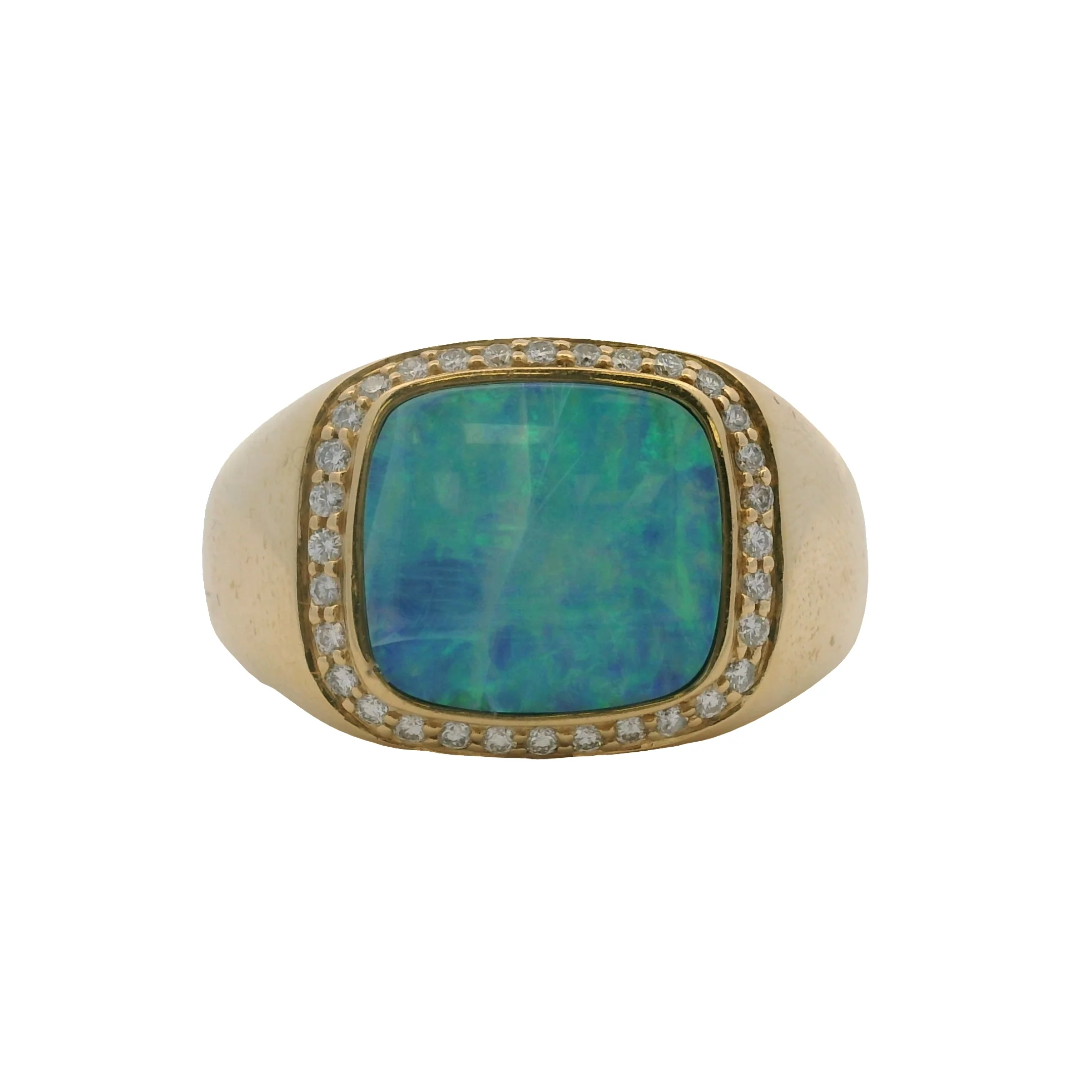Kabana Solid 18kt 750 Yellow Gold Opal and Diamond Halo Statement Ring Size 11