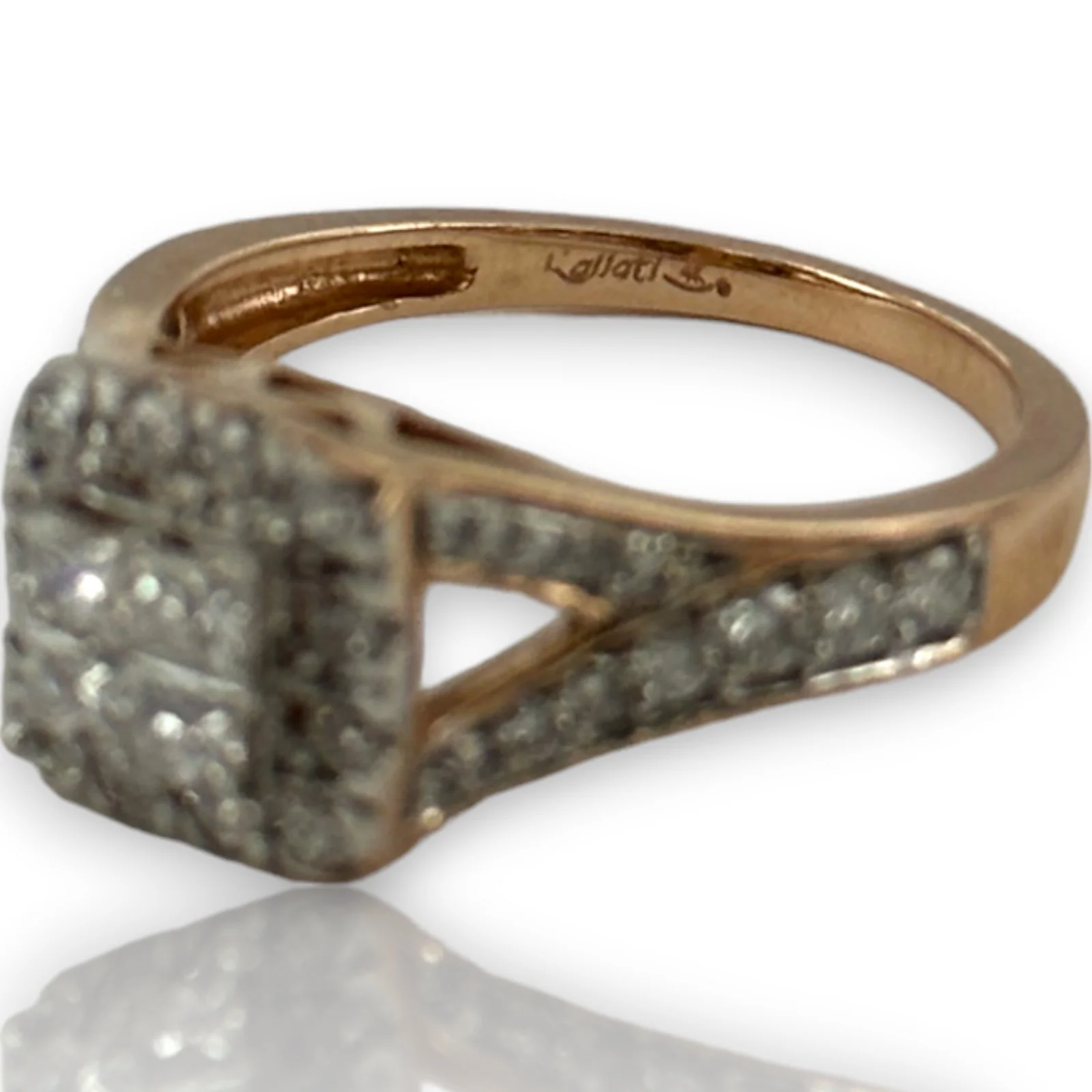 KALLATI Jewelry Solid 14kt Rose Gold Princess Cut Diamond Cluster Ring with Round Cut Diamond Halo Wedding Engagement Size 6.5 - Image 6