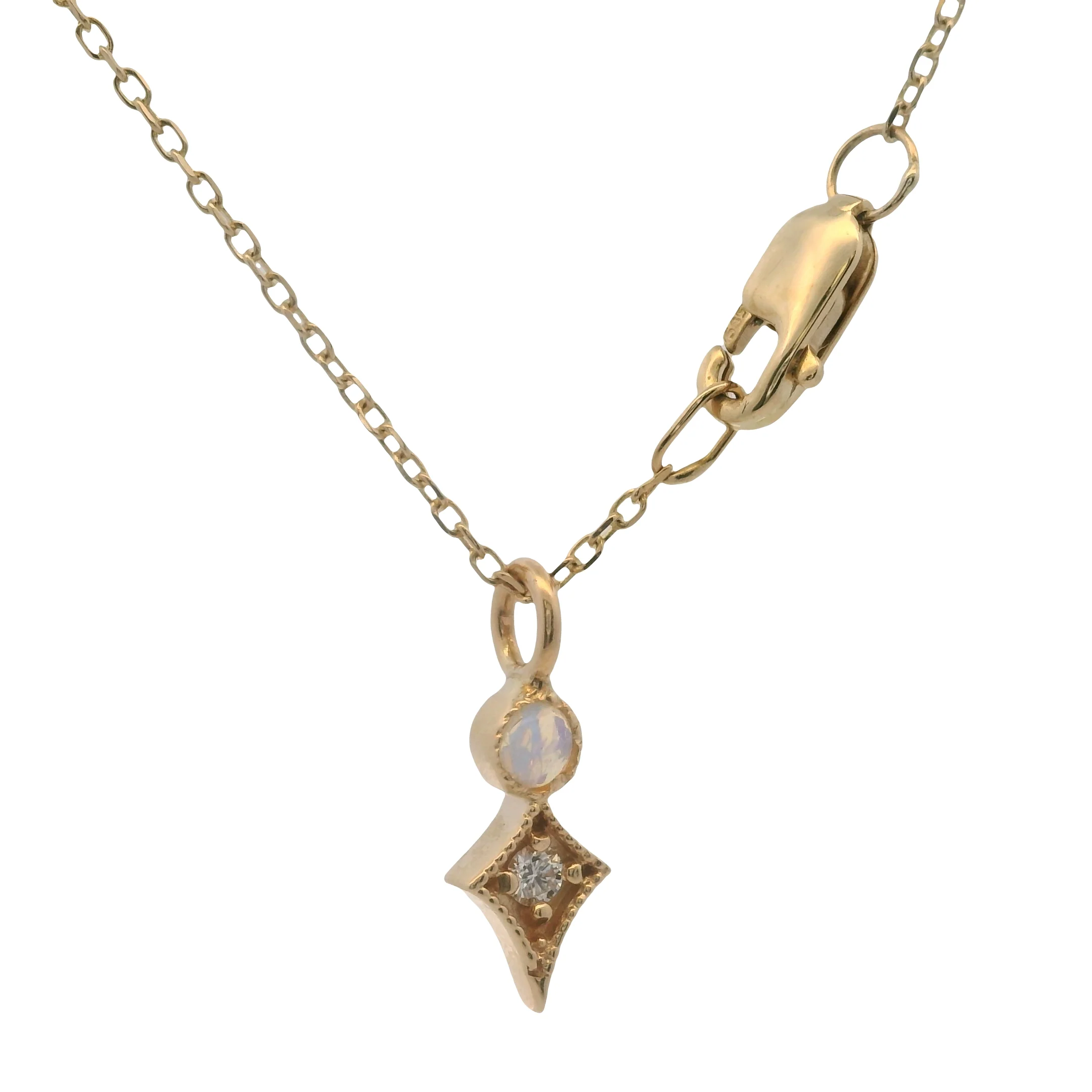 Katie Diamond Solid 14kt Yellow Gold, Opal, and Diamond Sparkle Star Pendant Necklace 16" - Image 2