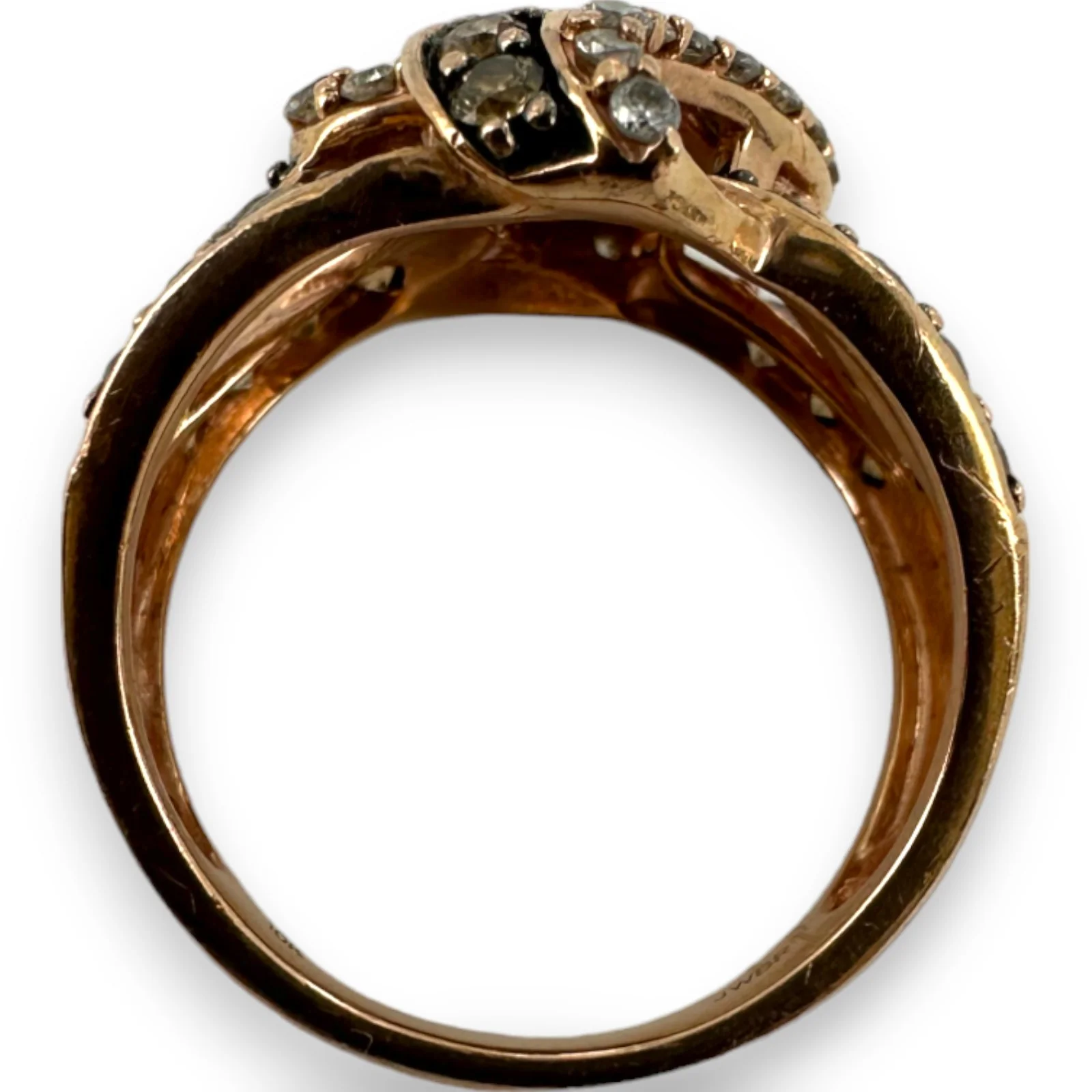 Kay Jewelers 10kt Rose Gold LeVian-style Brown and White Diamonds Crossover Statement Ring Size 6.75 - Image 5