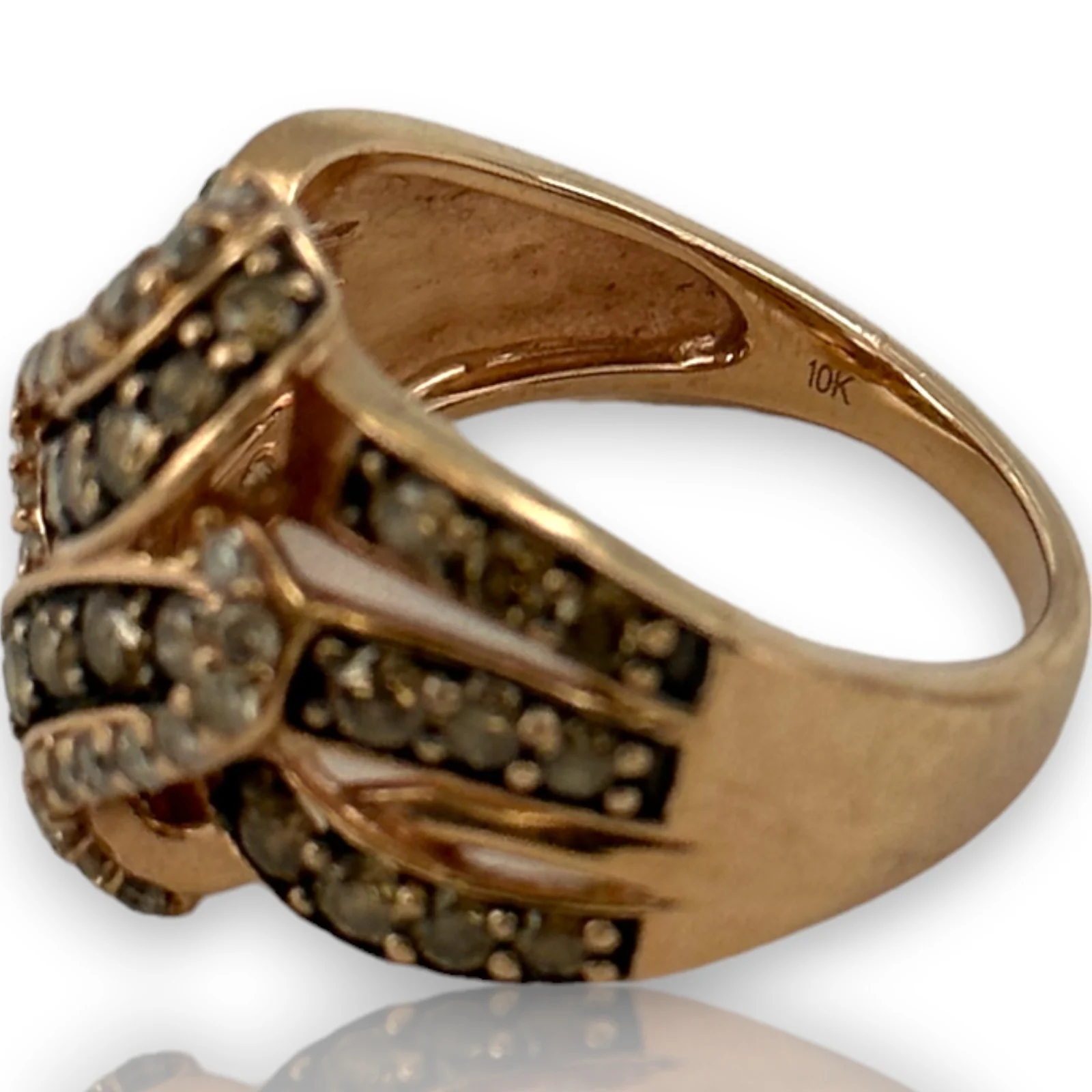 Kay Jewelers 10kt Rose Gold LeVian-style Brown and White Diamonds Crossover Statement Ring Size 6.75 - Image 6